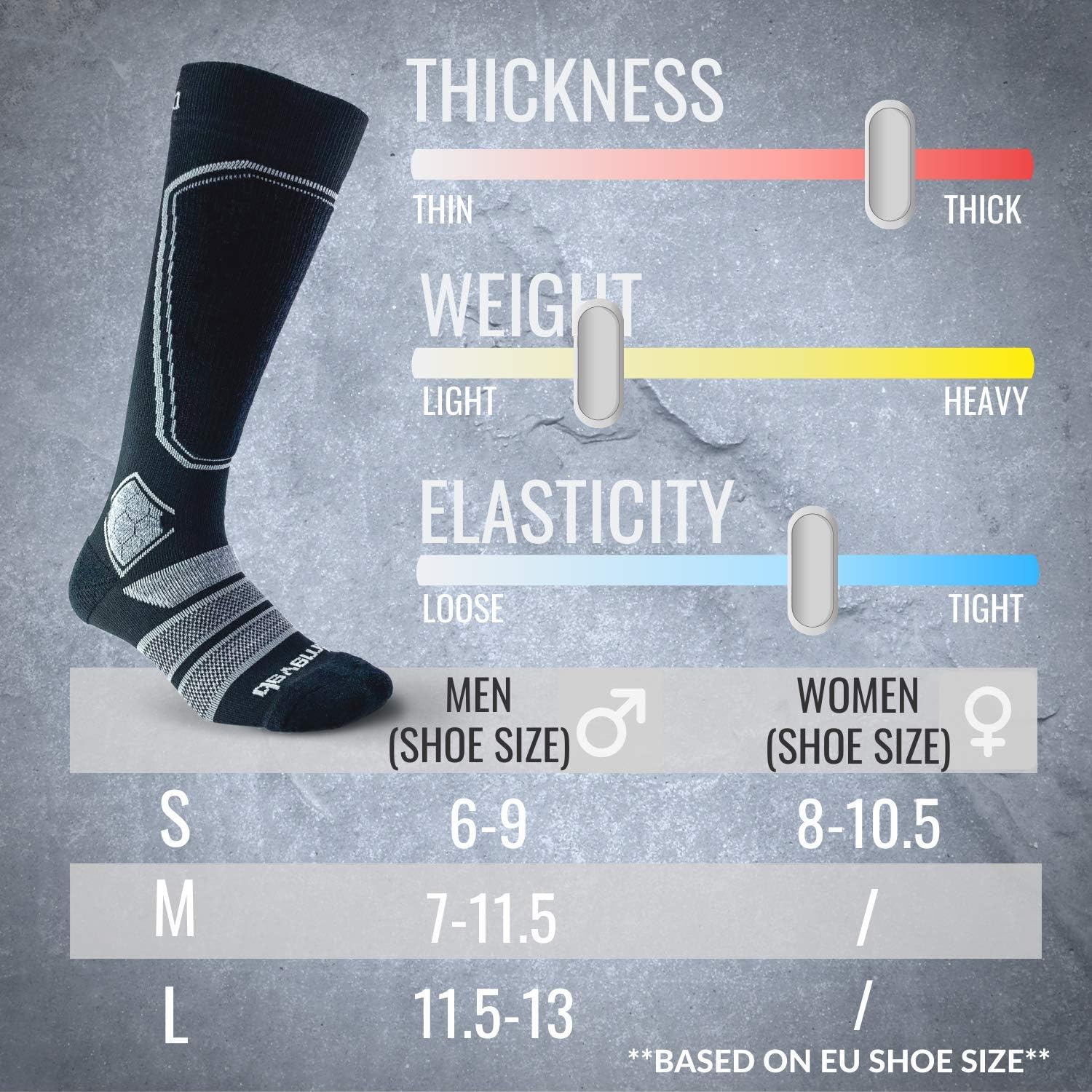 Premium Merino Wool Ski Socks for Men & Women - Thermal Winter Snowboard Socks with Moisture Wicking & Cushioning - Ideal for Skiing, Snowboarding & Cold Weather Outdoor Activities