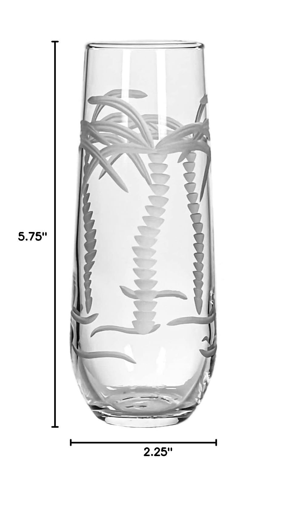 Premium Rolf Glass Palm Tree Stemless Champagne Flutes - Set of 4 (8.5 oz) | Lead-Free & Etched Design | USA Made | Perfect for Weddings, Parties & Beach Themed Events
