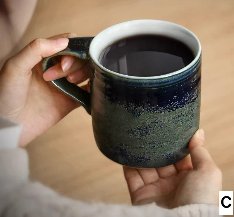 Handmade Ceramic Coffee Mug - Large Capacity Modern Blue Green Black Pottery Cup for Home & Office Use | Perfect Gift for Coffee Lovers