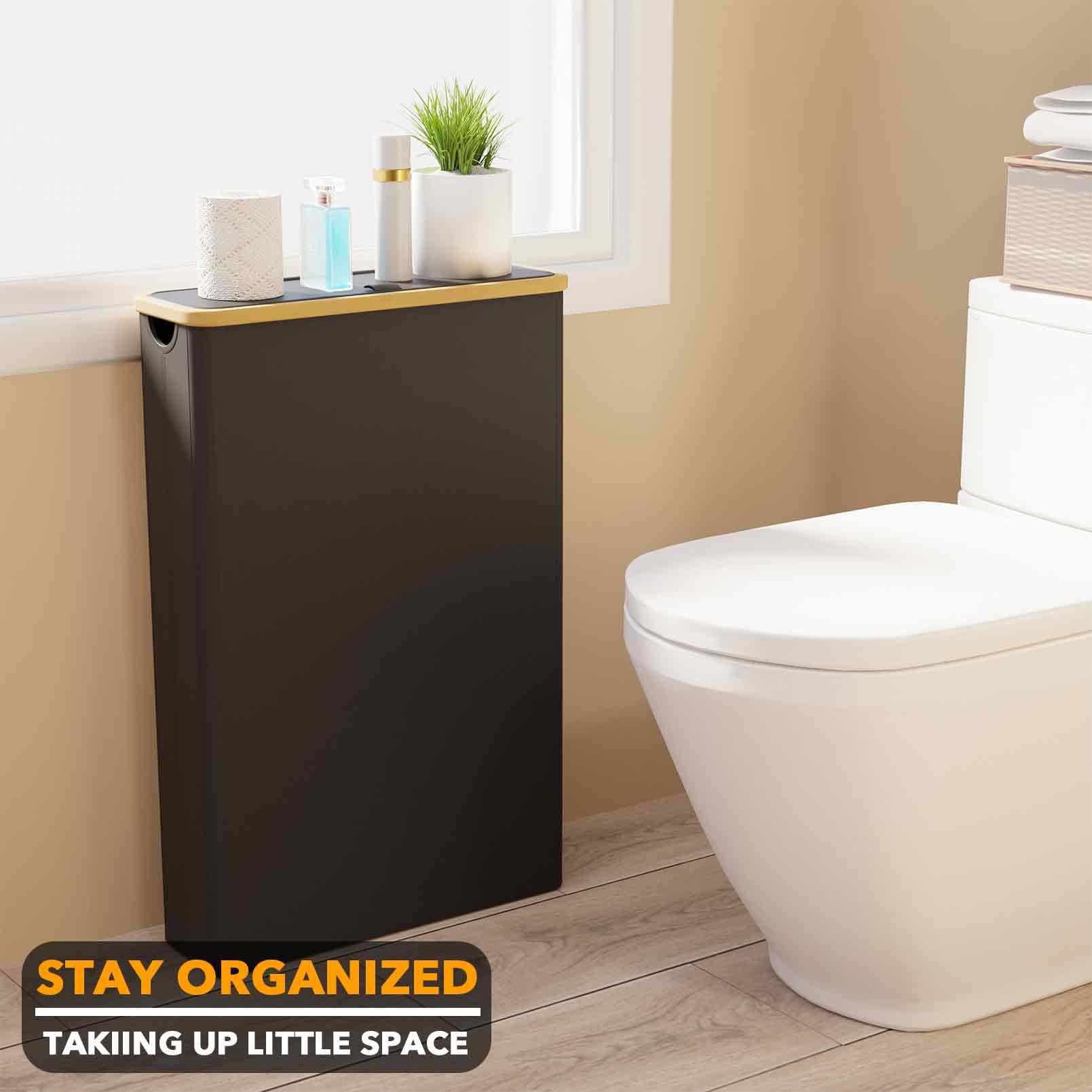 SpaceAid Extra Large Toilet Paper Storage with Lid - Holds 24 Regular or 18 Mega Rolls - Slim Bathroom Tissue Holder Organizer Bin (Black) - Perfect for Bathroom, Laundry Room & Closet Organization