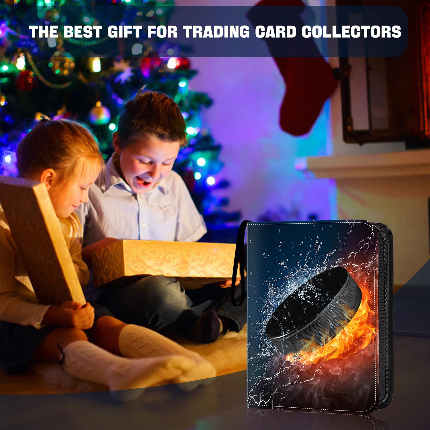 HESPLUS Hockey Card Binder - 4-Pocket Trading Card Holder with 50 Removable Double-Sided Sleeves, Fits 400 Sports Cards - Perfect for NHL, Pokemon, MTG & Yu-Gi-Oh Card Collection, Storage & Display at Home or Tournaments
