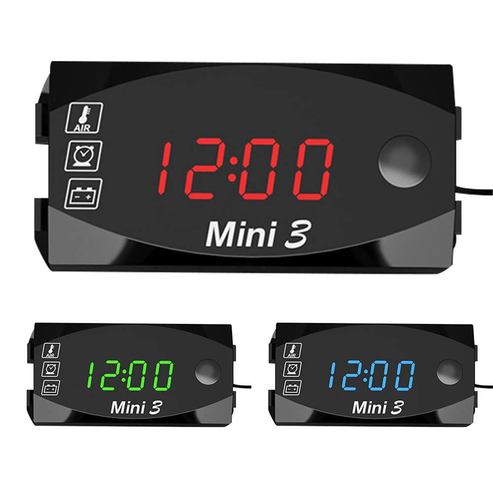 6V-30V 3-in-1 Digital Motorcycle Gauge - Waterproof IP67 Clock, Thermometer & Voltmeter for Car, Boat & Marine Battery Monitoring (Red Light/Black) - Perfect for Outdoor Adventures & Vehicle Maintenance