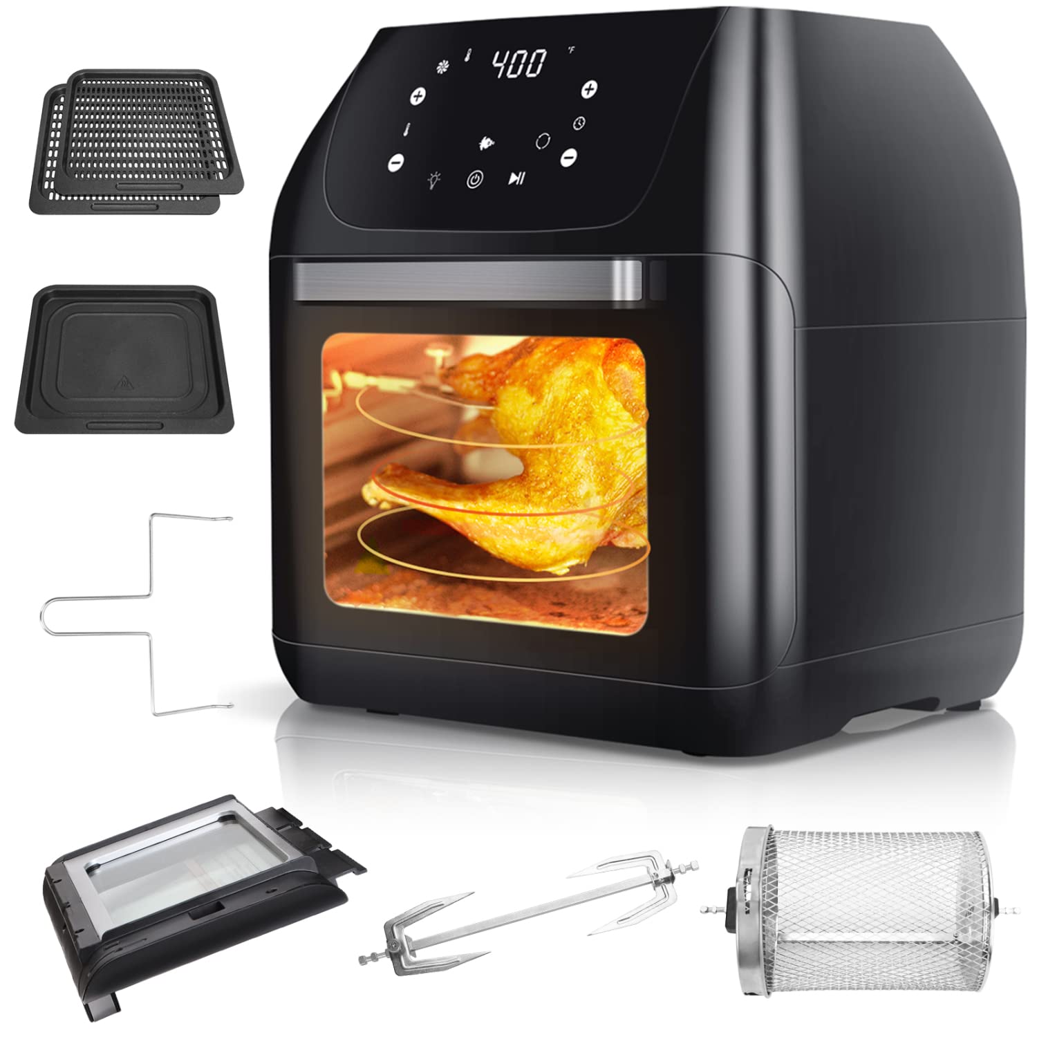 Aigostar 13 QT Digital Air Fryer Oven with Rotisserie - 1500W Toaster Oven, 10-in-1 Presets for Dehydrating, Baking & Convection Cooking - Includes Accessories - Perfect for Family Dinners, Meal Prep & Healthy Snacks