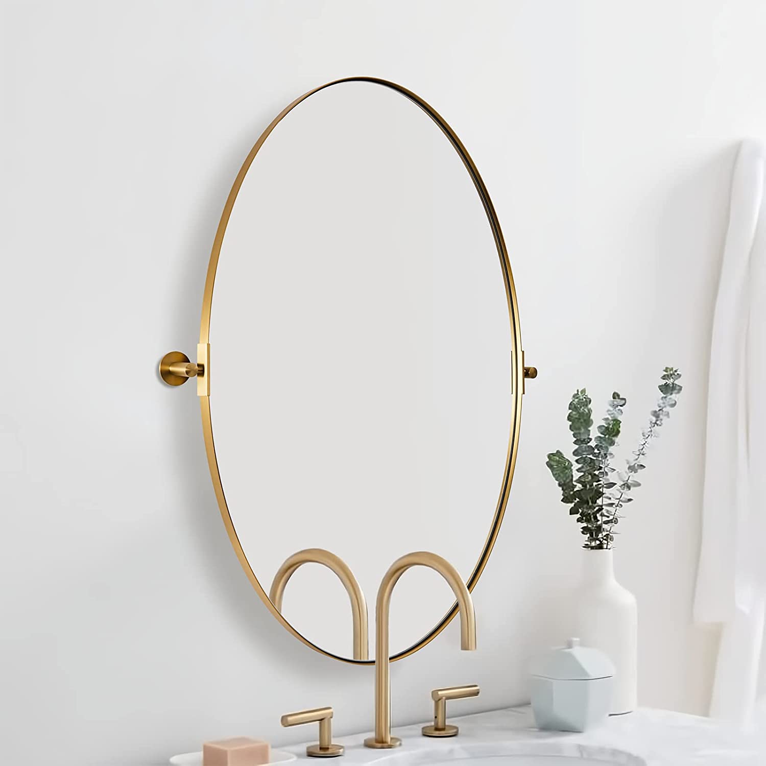 Adjustable Tilting Oval Pivot Mirror with Stainless Steel Frame for Bathroom Vanity | Perfect for Makeup, Shaving & Home Decor