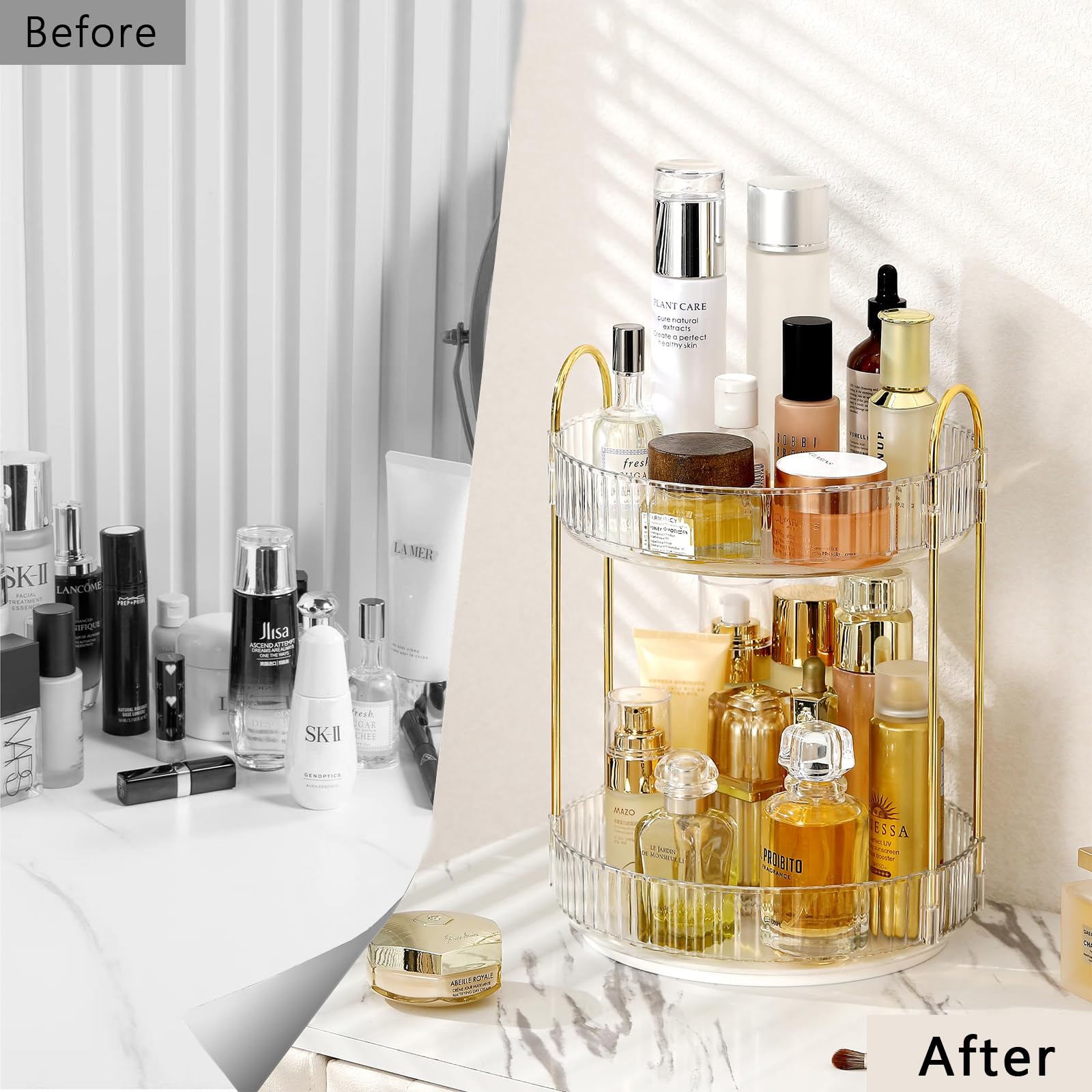 360° Rotating Acrylic Makeup Organizer - 2 Tier Spinning Cosmetic Storage for Perfume, Skincare & Beauty Products - Clear Vanity Desk Organizer for Bedroom, Bathroom & Countertop - Perfect for Daily Makeup Routine & Travel Beauty Essentials