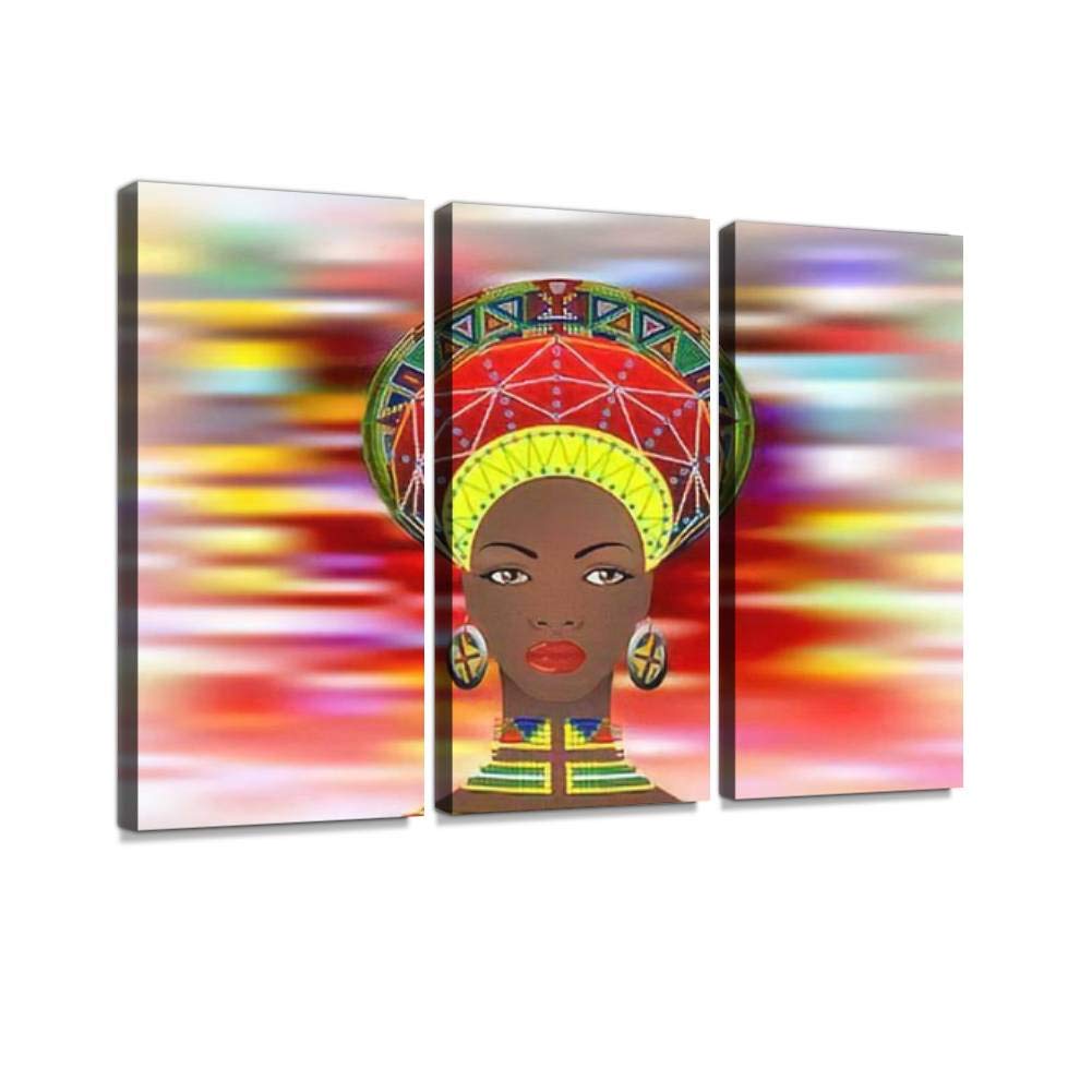 BELISIIS African Tribal Art - Vintage Zulu Woman Portrait Canvas Print, 3-Panel Framed Wall Art for Home Decor | Afro Tribe Clothing, Exclusive Photography | Ready to Hang for Living Room, Bedroom & Office