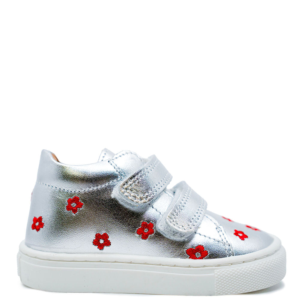 Atlanta Moccasin Silver & Red Floral Baby Sneakers - Comfortable First Walkers for Infants & Toddlers | Perfect for Outdoor Play, Special Occasions & Photo Shoots