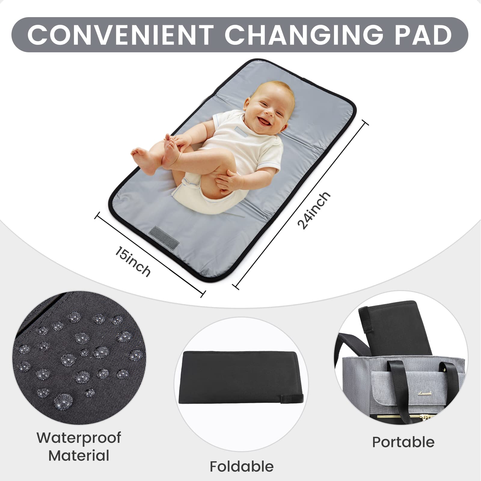Kumini LOVE2024 Multifunctional Baby Changing Backpack for Women - Waterproof Diaper Bag, Maternity & Travel Backpack, Black Grey - Perfect for Nursing Moms, Daycare & Family Outings