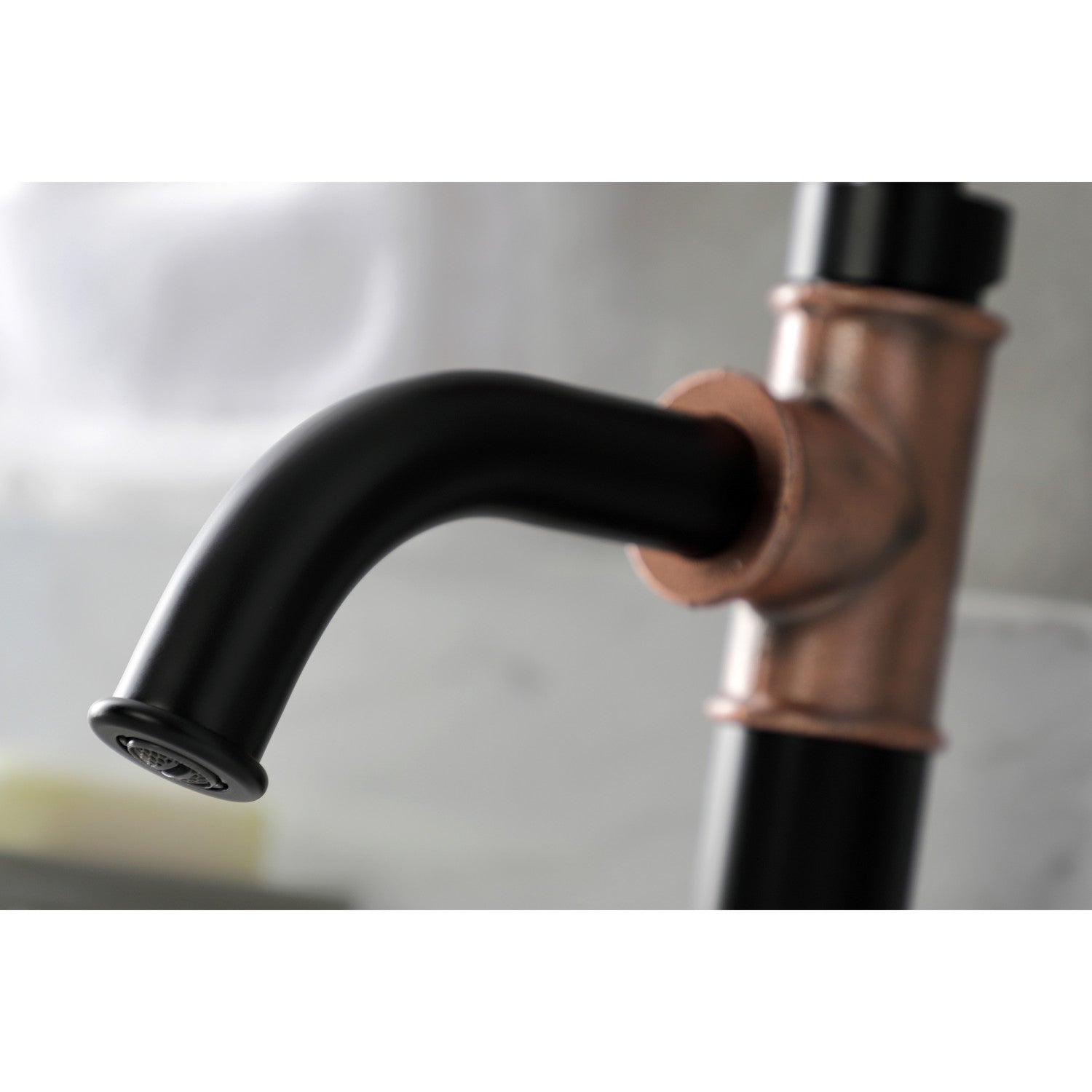 Belknap KSD282RXAC Single Handle 1-Hole Bathroom Sink Faucet with Deck Plate & Push Pop-Up Drain - Matte Black/Antique Copper - Perfect for Modern & Vintage Bathroom Renovations