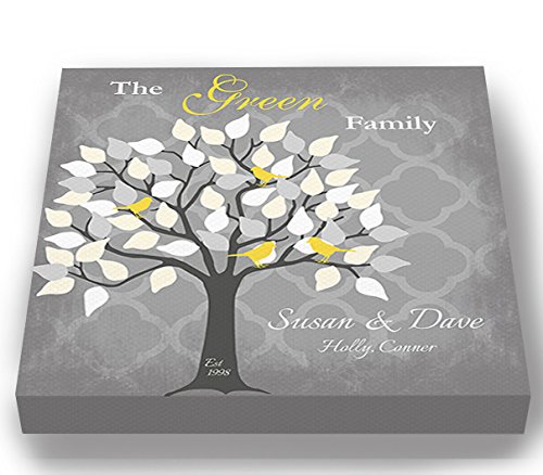 Personalized Family Tree Canvas Wall Art - Custom Anniversary & Wedding Gift - Housewarming, Bridal Shower, Birthday, Retirement, Office Party Decor - 30 x 30 Inch Gray Wall Hanging for Home & Office Decorations