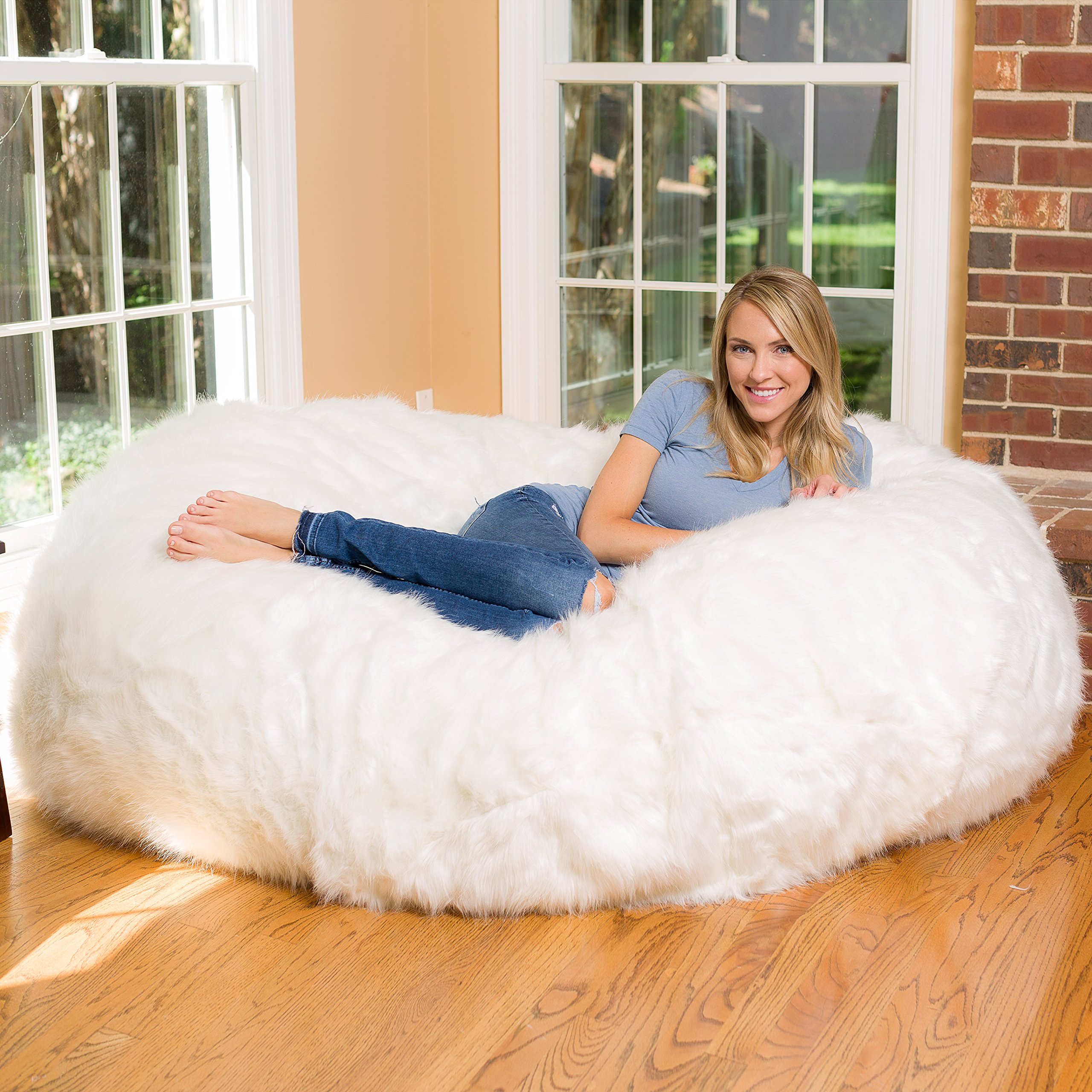 Premium Memory Foam Bean Bag Chair - Ultra Soft White Furry Lounger for Adults & Teens - Perfect for Gaming, Reading & Relaxing in Bedroom, Living Room or Dorm