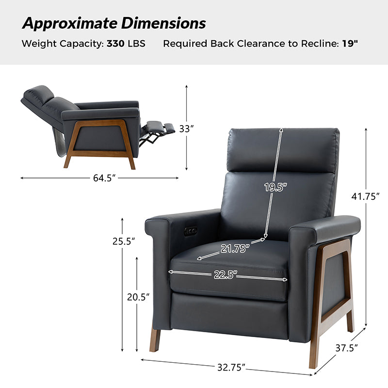 Premium Genuine Leather Power Recliner with Solid Wood Frame - Electric Massage Chair for Living Room, Home Theater & Office - Comfortable Modern Reclining Sofa with USB Charger