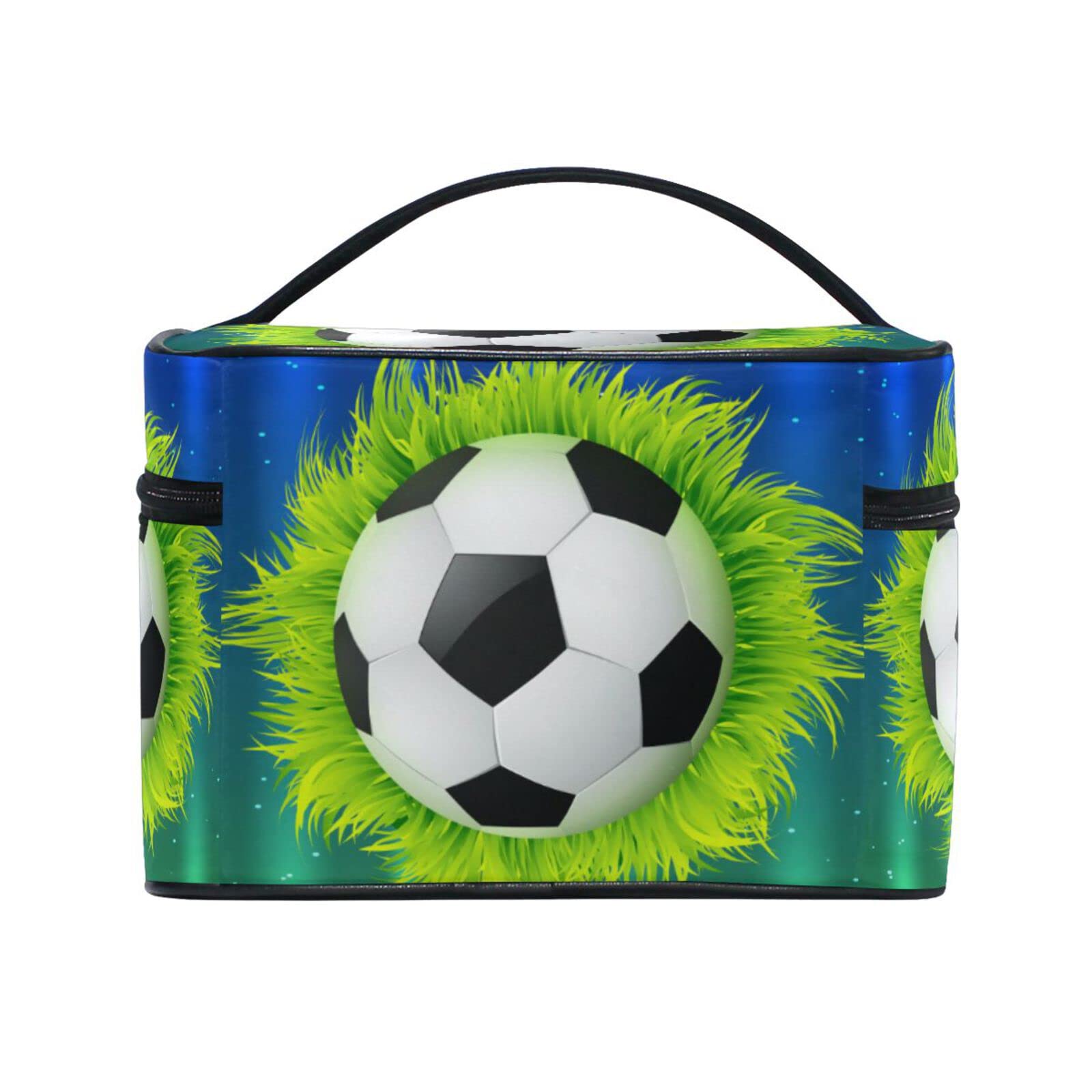 Green Football Themed Cosmetic Bag - Waterproof Zippered Makeup Pouch & Toiletry Organizer for Women & Girls | Perfect for Travel, Gym, Sports & Daily Essentials