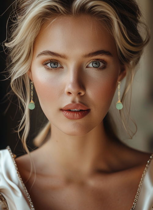 Olivia Aventurine Paperclip Earrings - Dainty Gold Plated Stud Earrings for Women, Minimalist Boho Jewelry Gift for Her | Perfect for Everyday Wear, Office & Date Night