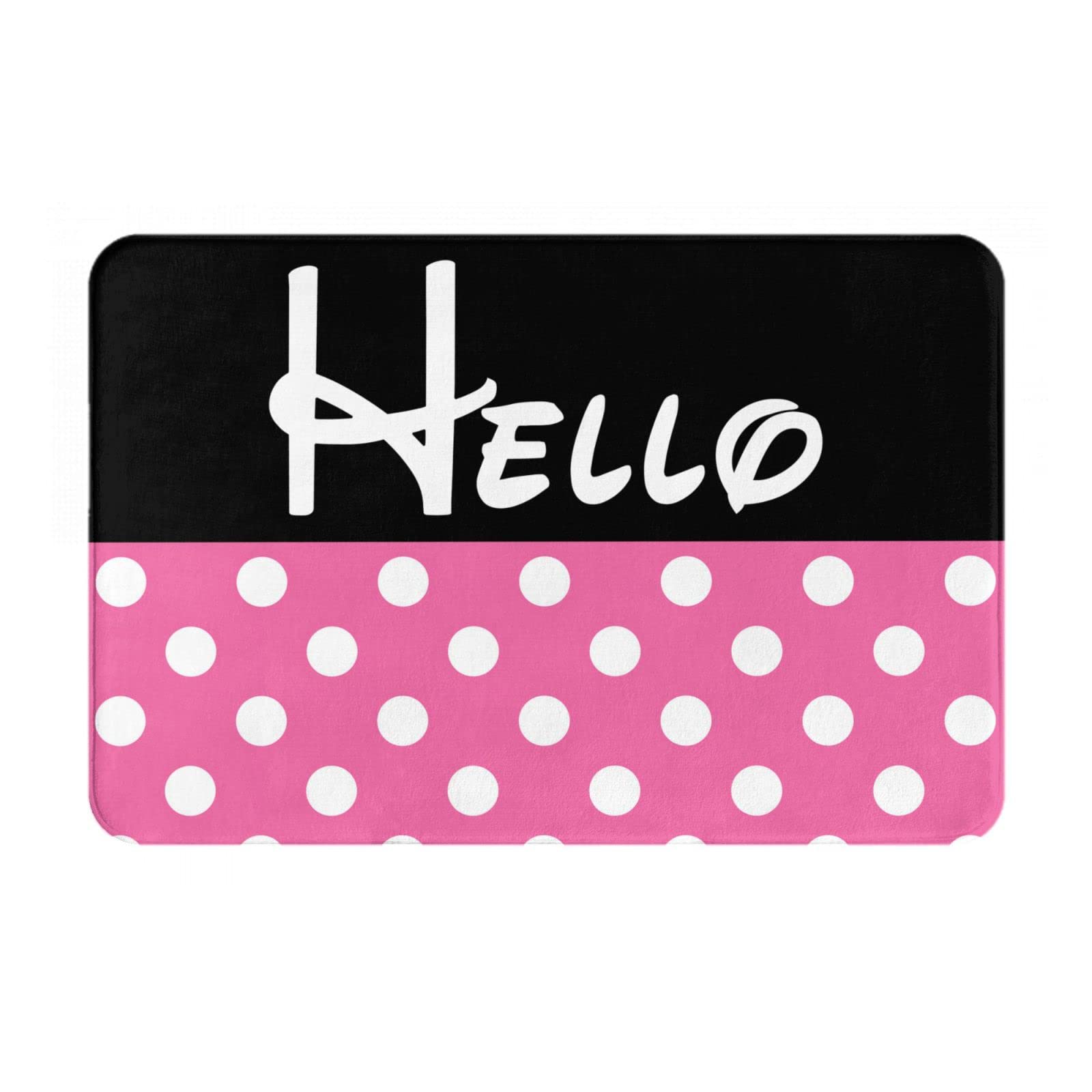 Hello Pink Polka Dot Non-Slip Absorbent Doormat - Indoor Floor Mat for Home, Bedroom, Kitchen & Bathroom - Perfect for Entryways, Shower Areas and Wet Floors