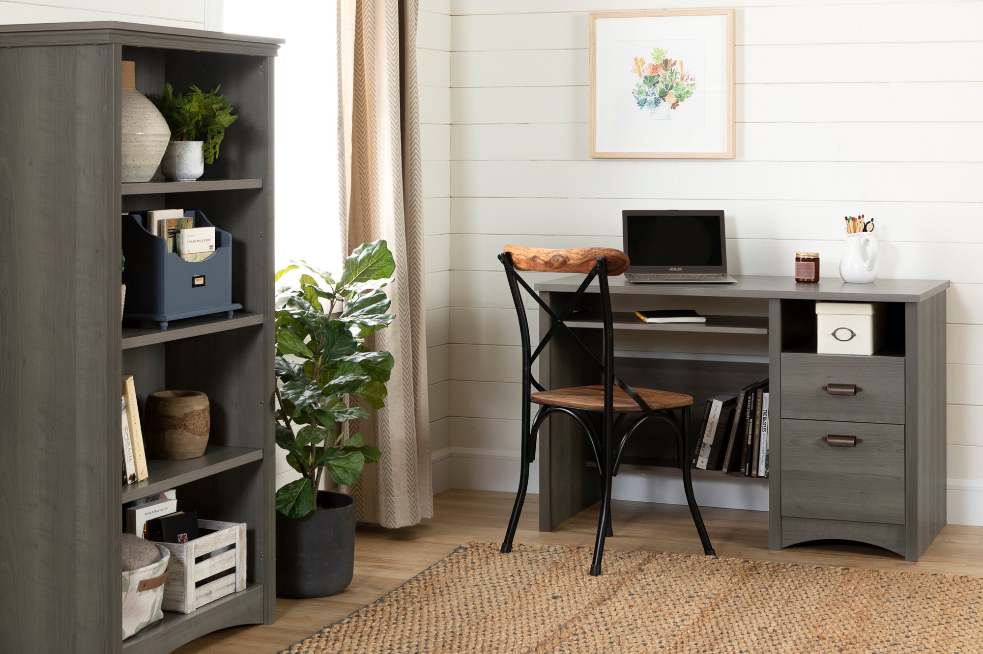 South Shore Gascony Desk - Gray Maple Finish, Modern Writing Desk with Storage Drawer for Home Office, Study, or Dorm Room