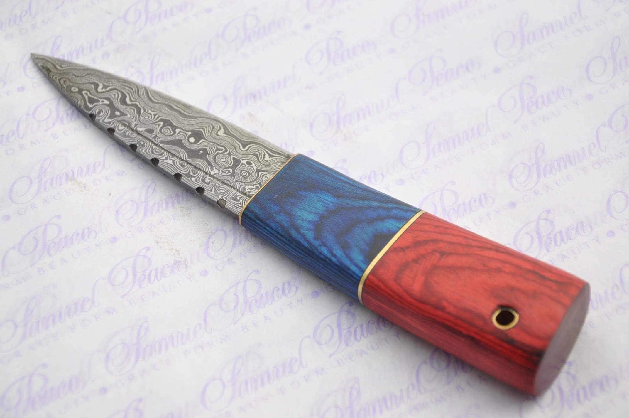 Premium Pakka Wood Sgian Dubh with Damascus Steel Blade - Handcrafted in Sheffield England - Includes Leather Sheath & Gift Box - Perfect for Scottish Weddings, Highland Dress & Collectors