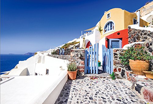 Santorini Greece Backdrop 6x4ft - Aegean Seascape Photography Background for Travel, Family Portraits & Photo Booth - Vinyl Wallpaper Studio Prop for Weddings, Parties & Events