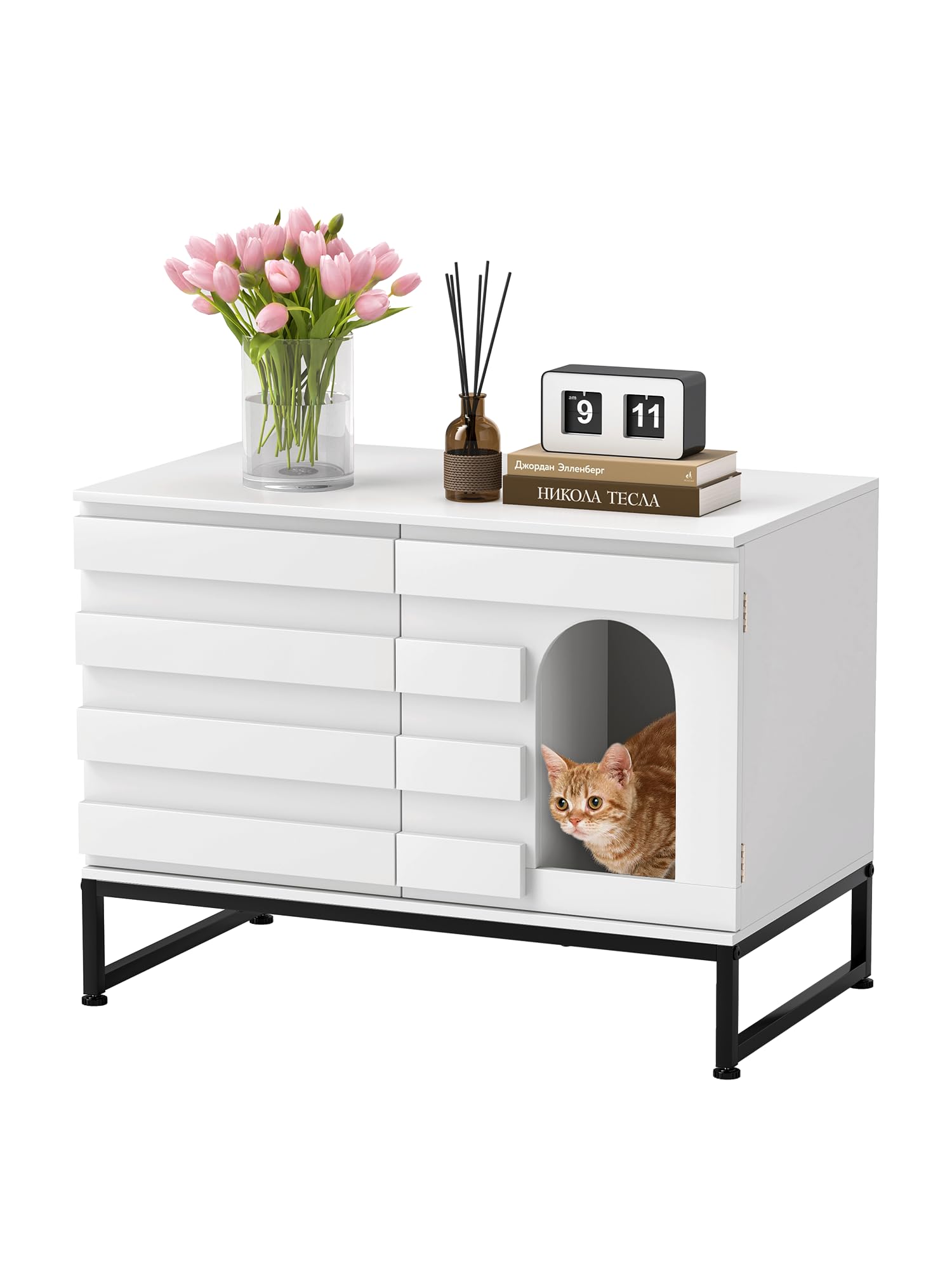 Hidden Cat Litter Box Furniture Enclosure - White 31.4