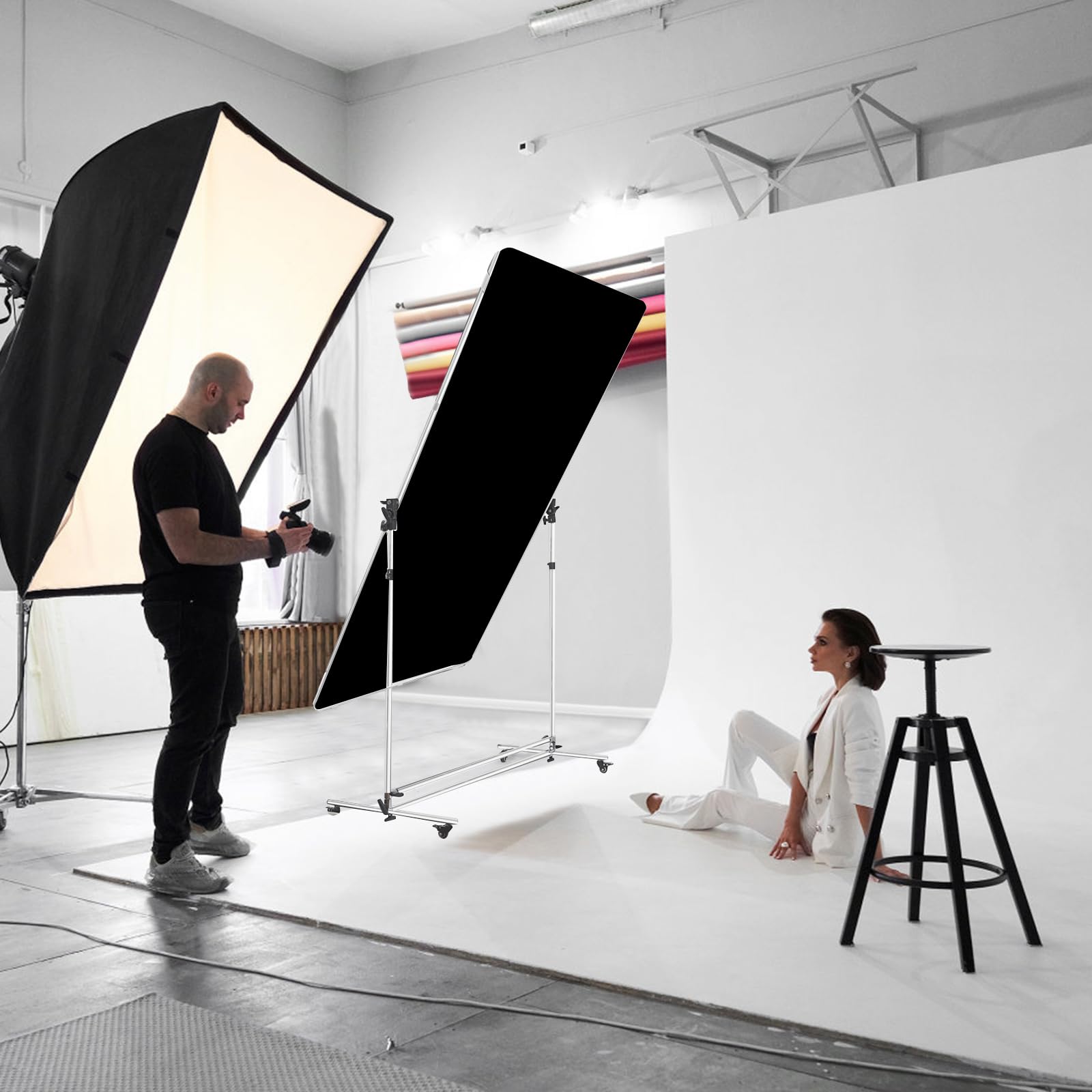 Professional 79x59inch Photography Light Diffuser - Translucent High-Quality Black Fabric, 360° Rotatable Frame & 7-10ft Adjustable Stand with 4 Casters for Studio, Portrait, Product Photography and Video Shooting