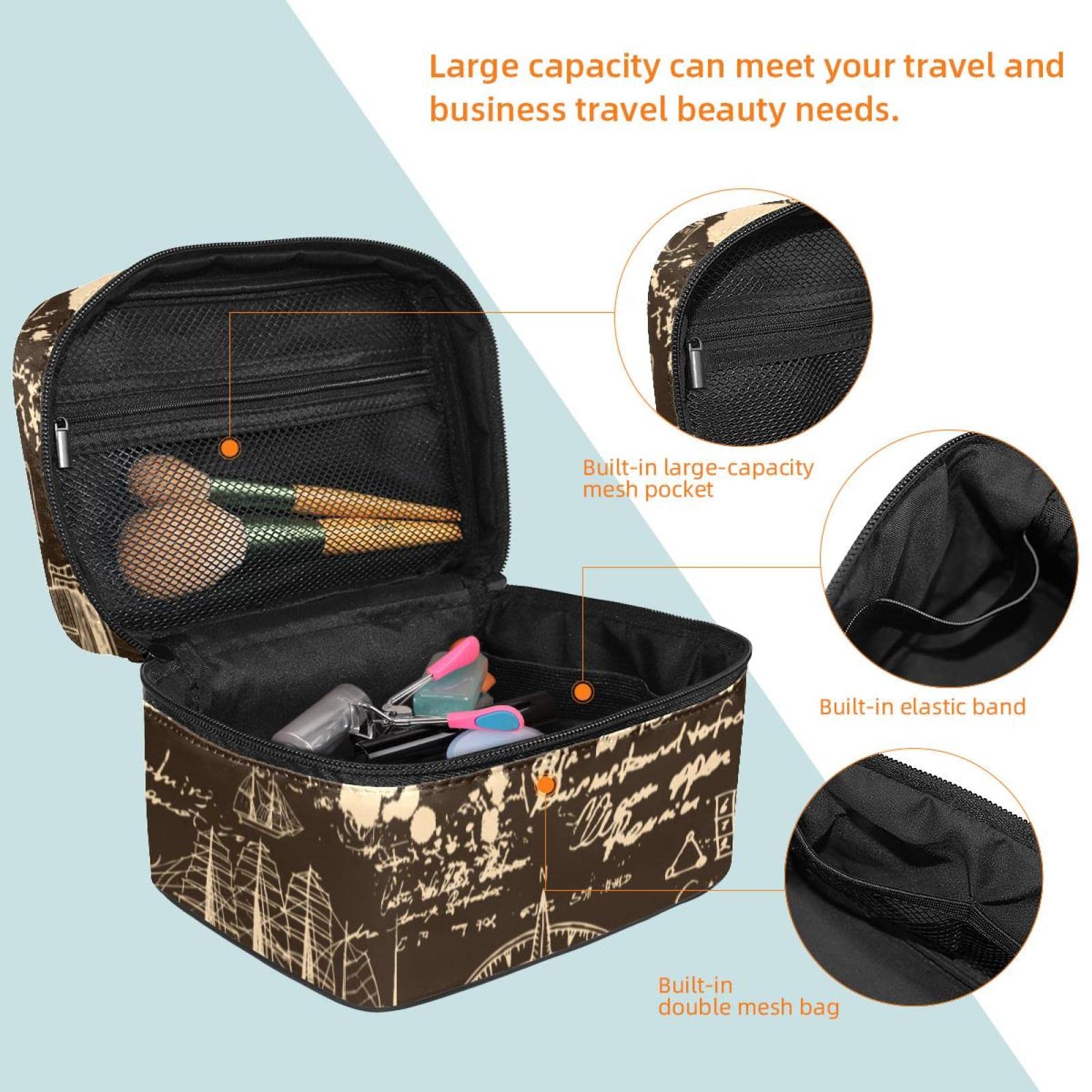 Black Pattern Travel Makeup Organizer Bag - Portable Cosmetic Case for Women & Girls | Perfect for Toiletries, Airplane Carry-on & Daily Beauty Essentials