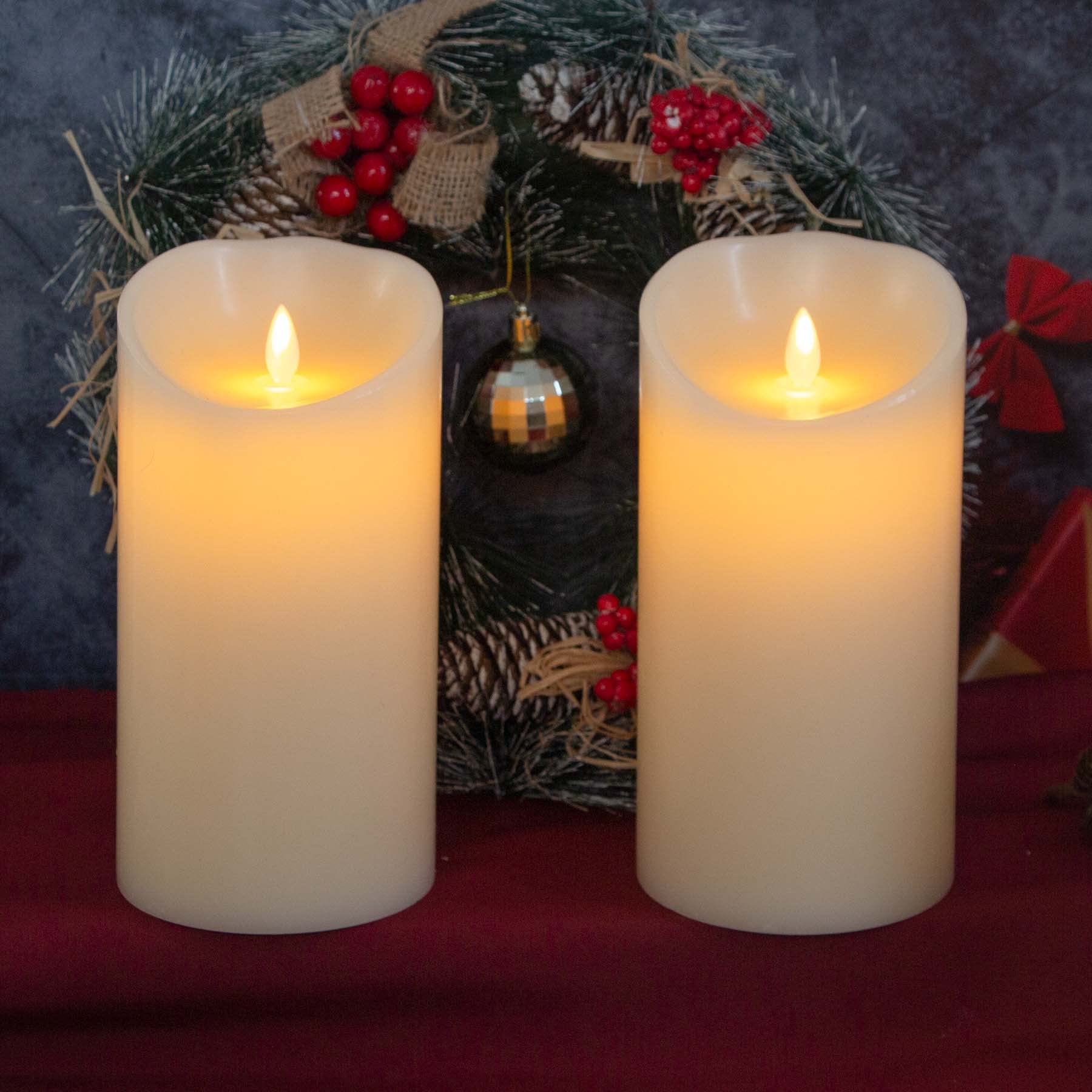 Real Wax LED Flameless Candles with Remote & Timer - 4”x8” Ivory Battery Operated Pillar Candles (Pack of 2) for Home Decor, Wedding Centerpieces & Romantic Dinner Ambience - Long Lasting Electric Candles with Flickering Wick Effect
