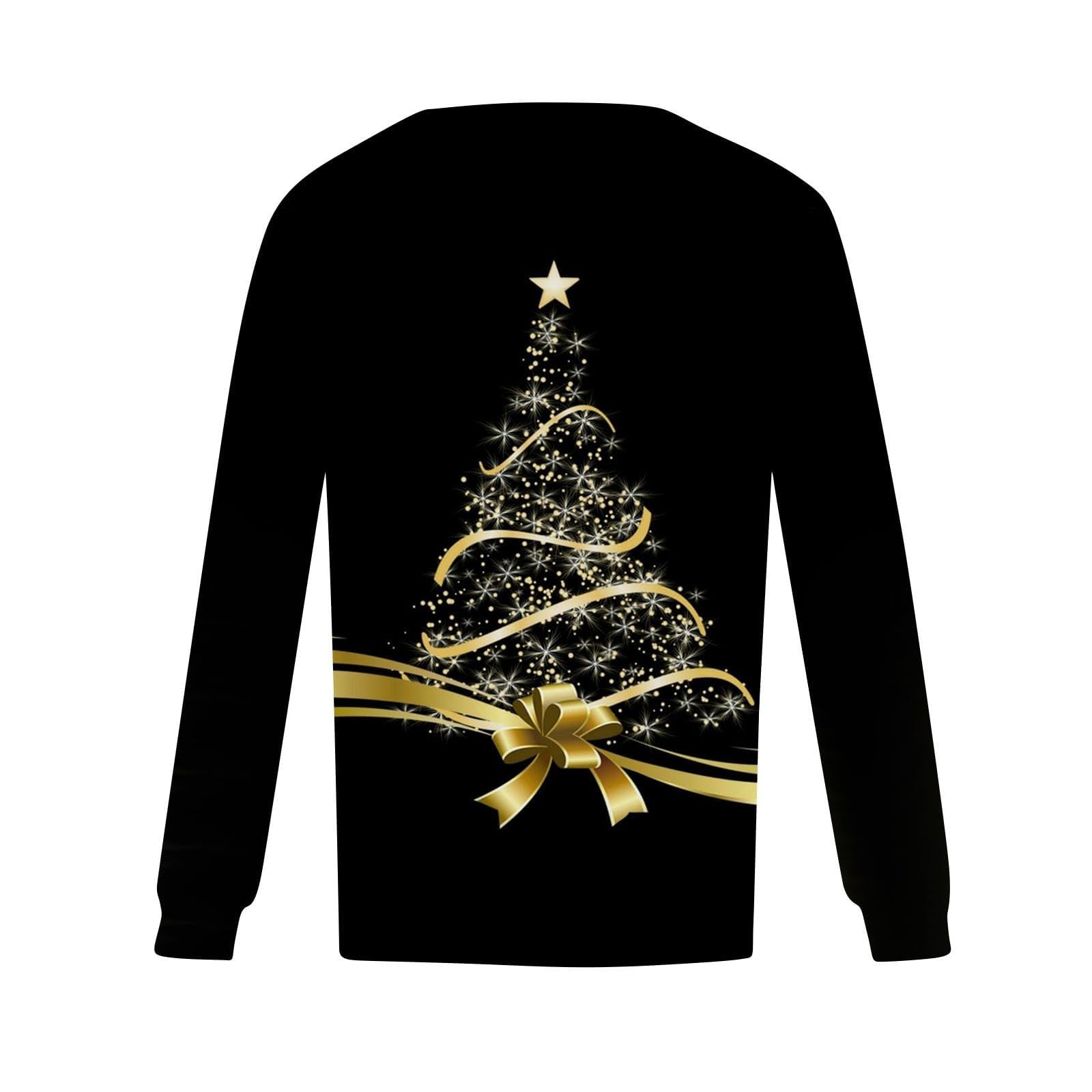 2024 Christmas Print Women's Long Sleeve Shirts - Casual Loose Fit Crewneck Blouse Plus Size Tees for Holiday Parties & Winter Outfits