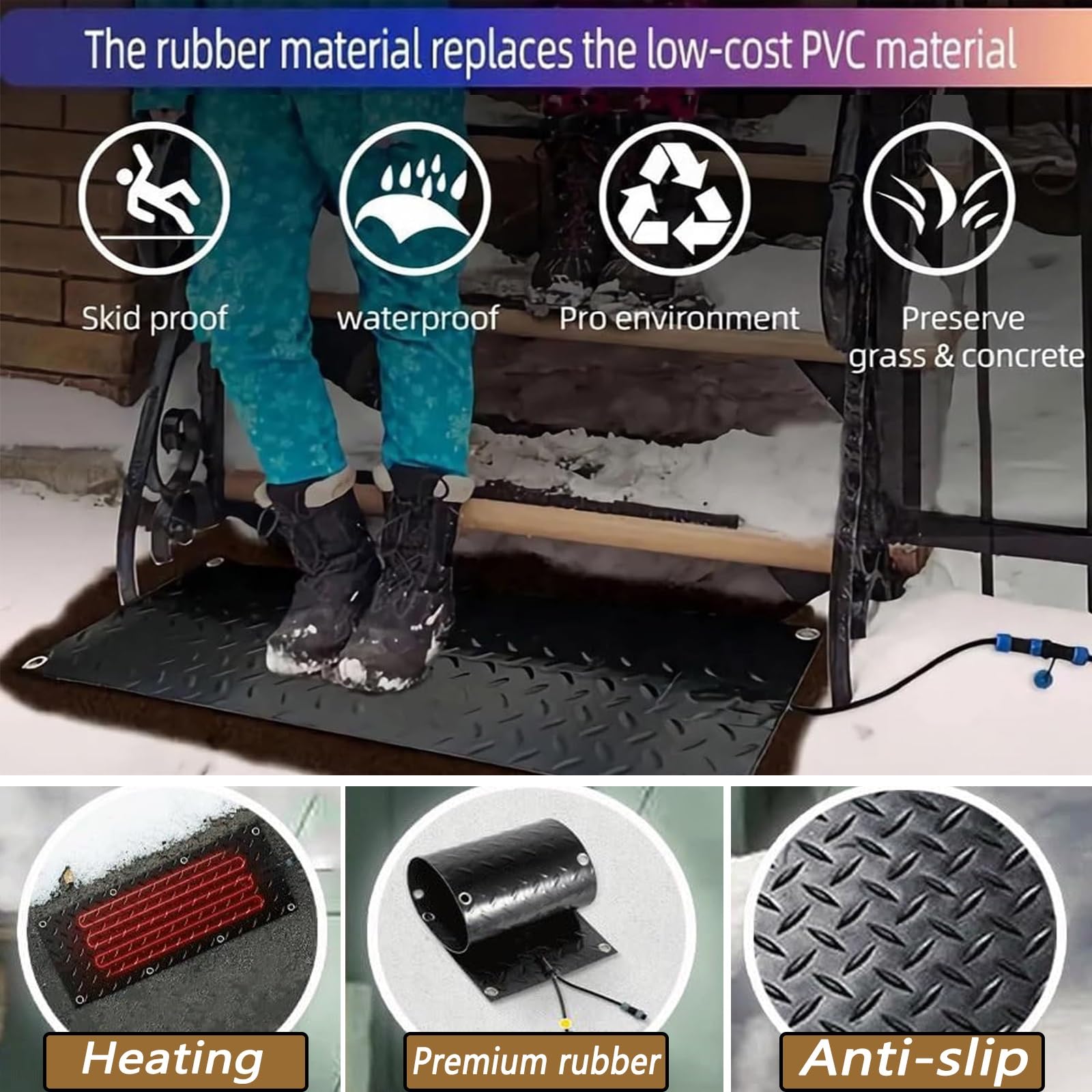 Heated Snow Melting Mat with Timer - Non-Slip Outdoor Stair Mats for Winter - 10x30in (25.4x76.2cm) - Set of 3 - Perfect for Stairs, Steps, Doorways, Walkways & Driveways - Keep Your Home Safe & Ice-Free This Winter