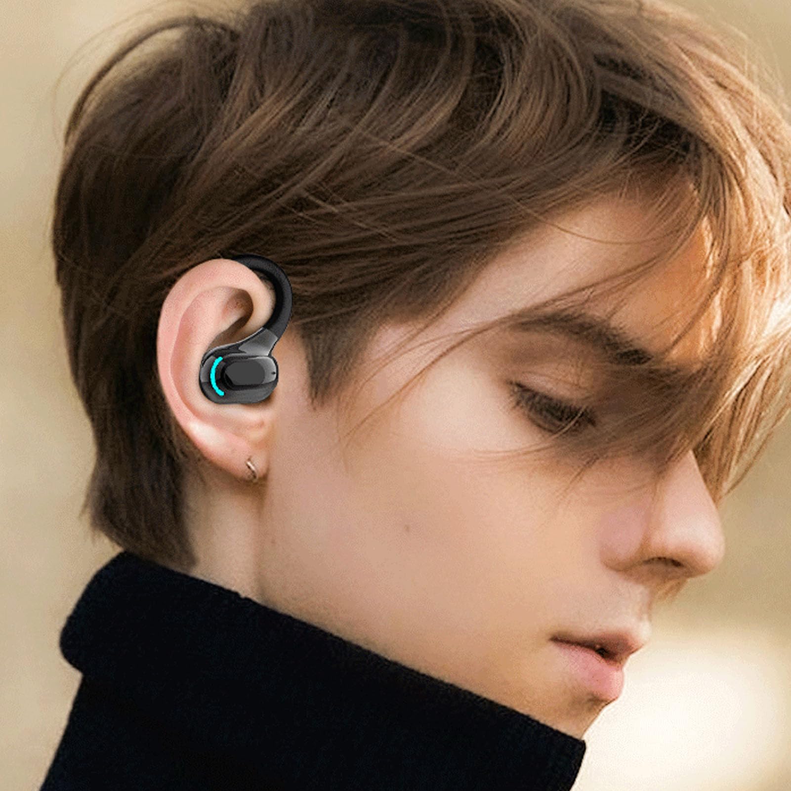 Yunseity 5.2 Bluetooth Headset with HD Calls & Noise Cancellation - Single Ear Business Headphone for Driving, Meetings, Phone Calls - Wireless Earpiece for Office, Commuting, Remote Work (Black)