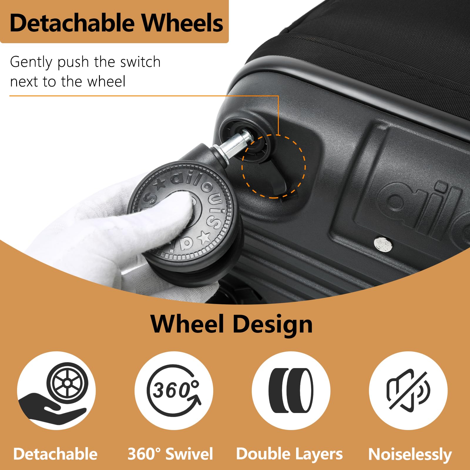 18 Inch Rolling Backpack with 4 Detachable Wheels - Water Resistant Wheeled Laptop Backpack for Men & Women | Carry-On Luggage, Business Travel Bag for Work & Airplane | Perfect for Commuting, College & Business Trips (Black)
