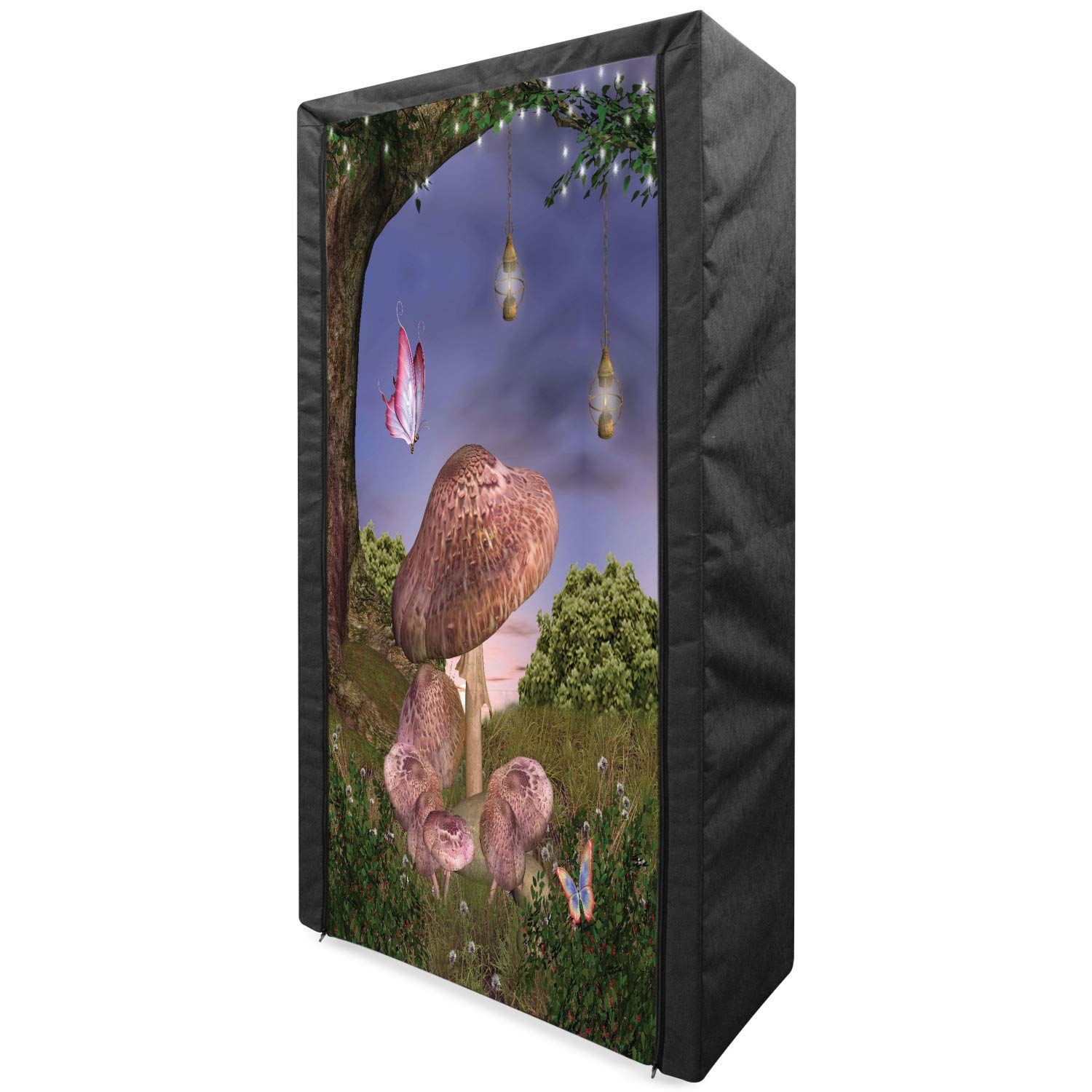 Ambesonne Fantasy Portable Fabric Wardrobe - Enchanted Forest with Butterflies & Mushrooms, 33.5