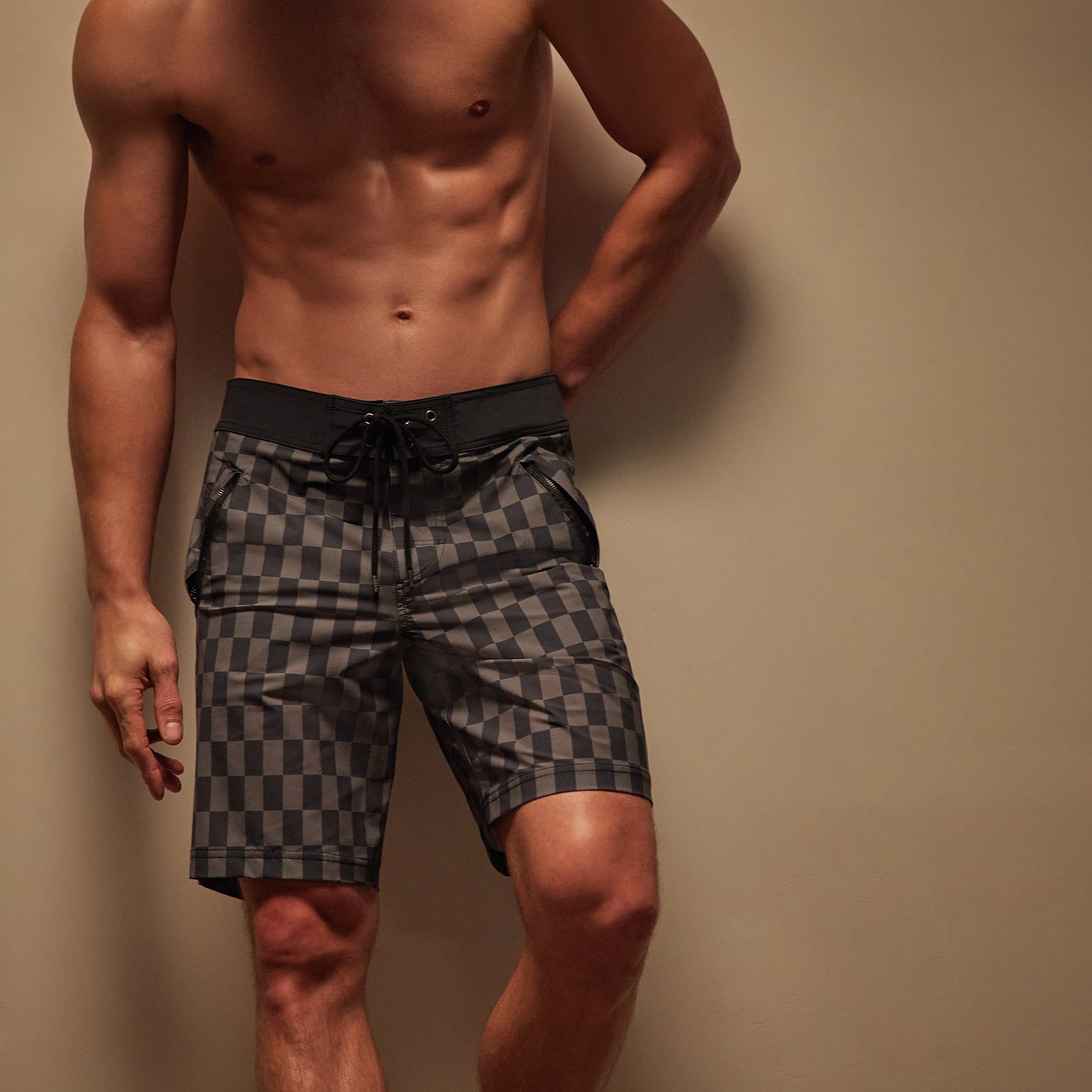 Checkered Boardshorts for Men - Slate/Raccoon Grey Swim Trunks - Quick-Dry, Comfortable & Stylish for Beach, Pool & Summer Vacations