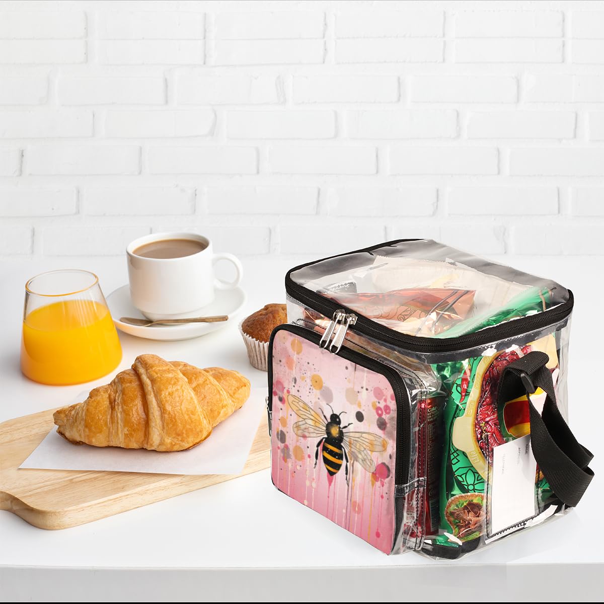 GzLeyigou Honeybee Clear Tote Bag with Handles - Transparent Floral Crossbody Shoulder Bag for Lunch, Outdoor, Travel, Picnic, Concerts & Sports Events - Stadium Approved Clear Purse for Women & Girls (Perfect for Beach, Theme Parks & Music Festivals)