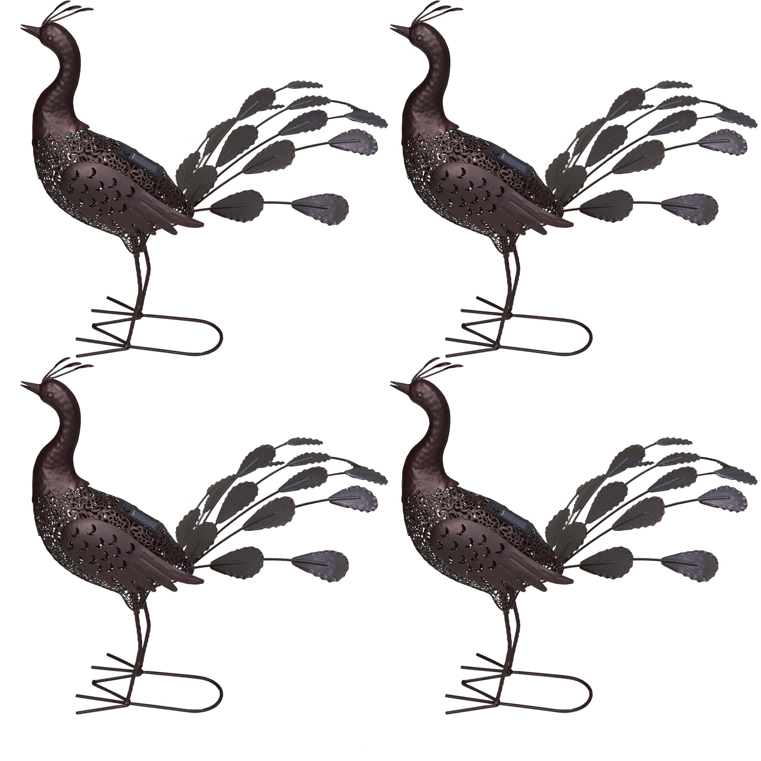 Oakland Living AZ650264 Peacock Animal Solar Light Statue in Hammer Tone Bronze - Outdoor Garden Decor for Patio, Yard & Pathway Lighting
