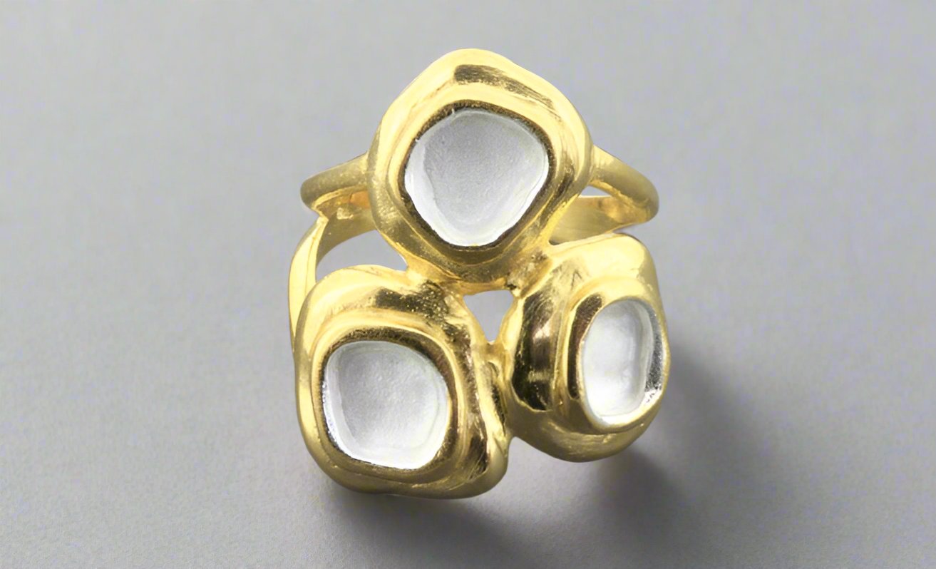 22K Gold Plated Silver Coral Ring for Women - Elegant Beach Wedding Jewelry, Boho Chic Accessory for Parties & Vacations