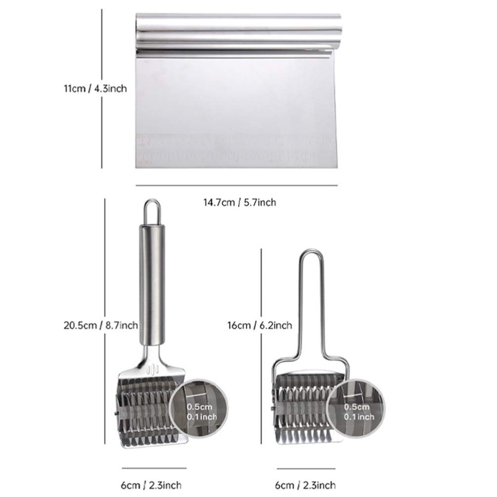 3-Piece Hemoton Bread Dough Scraper Set - Stainless Steel Bench Scraper, Dough Cutter & Bowl Scraper for Baking, Pasta Making, Cake Decorating | Perfect for Bread, Pizza Dough, Fondant Icing & Kitchen Prep
