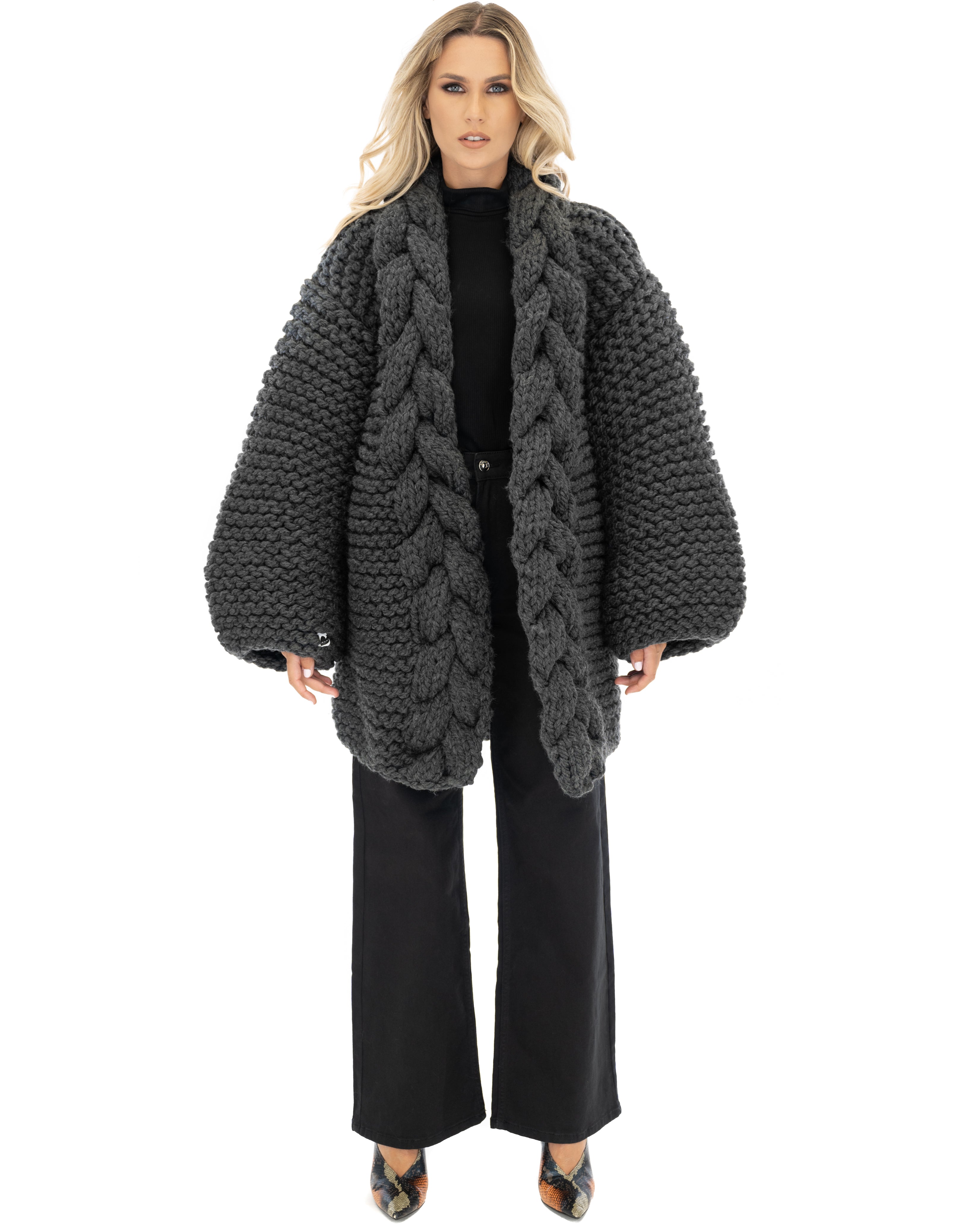 Women's Cable Knit Coat - Soft Wool Winter Jacket for Ladies - Perfect for Cold Weather, Office Wear & Casual Outfits