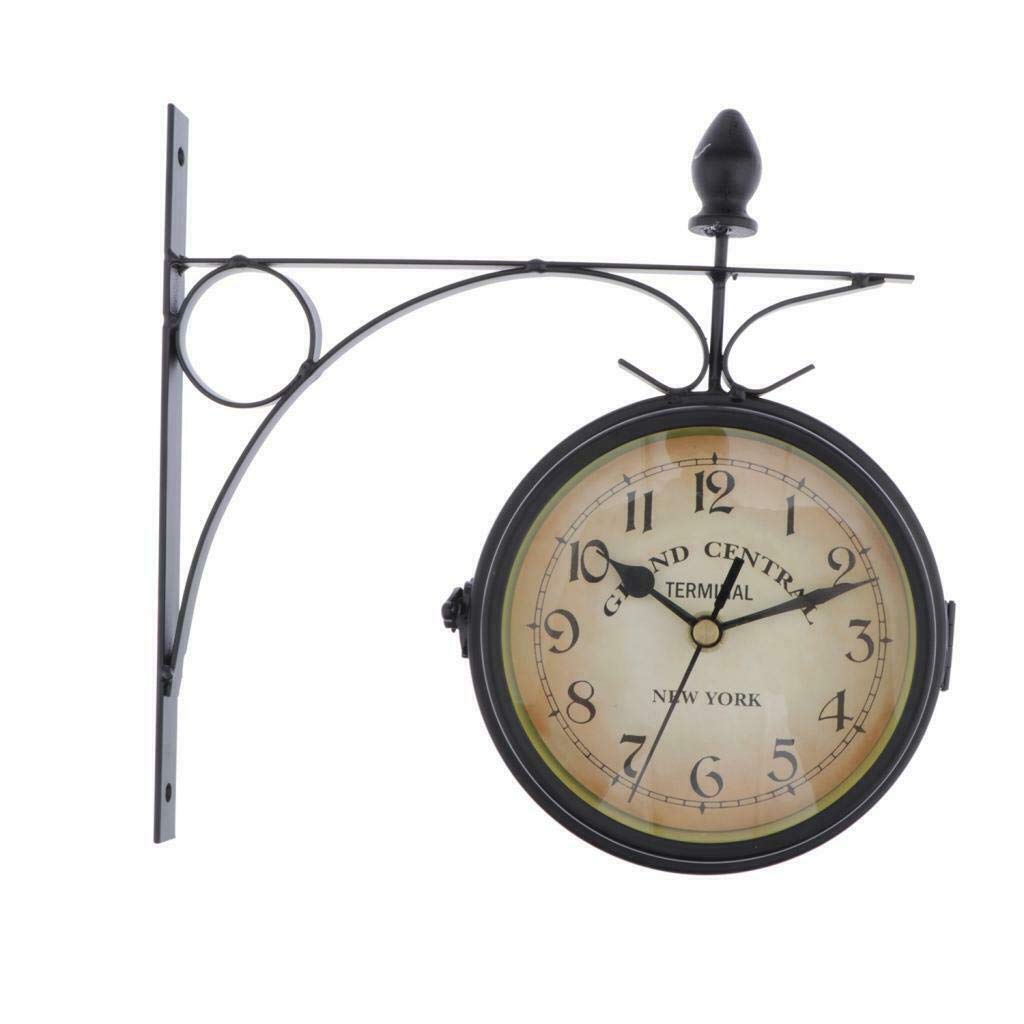 Outdoor Double Sided Wall Clock - Weatherproof Garden Station Clock with Bracket, Black | Perfect for Patio, Backyard, and Outdoor Decor