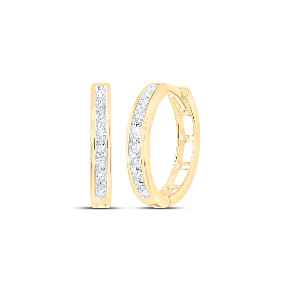 10Kt Yellow Gold Women's Round Diamond Hoop Earrings - 1/5 Cttw Stud Earrings for Everyday Wear, Gift & Special Occasions