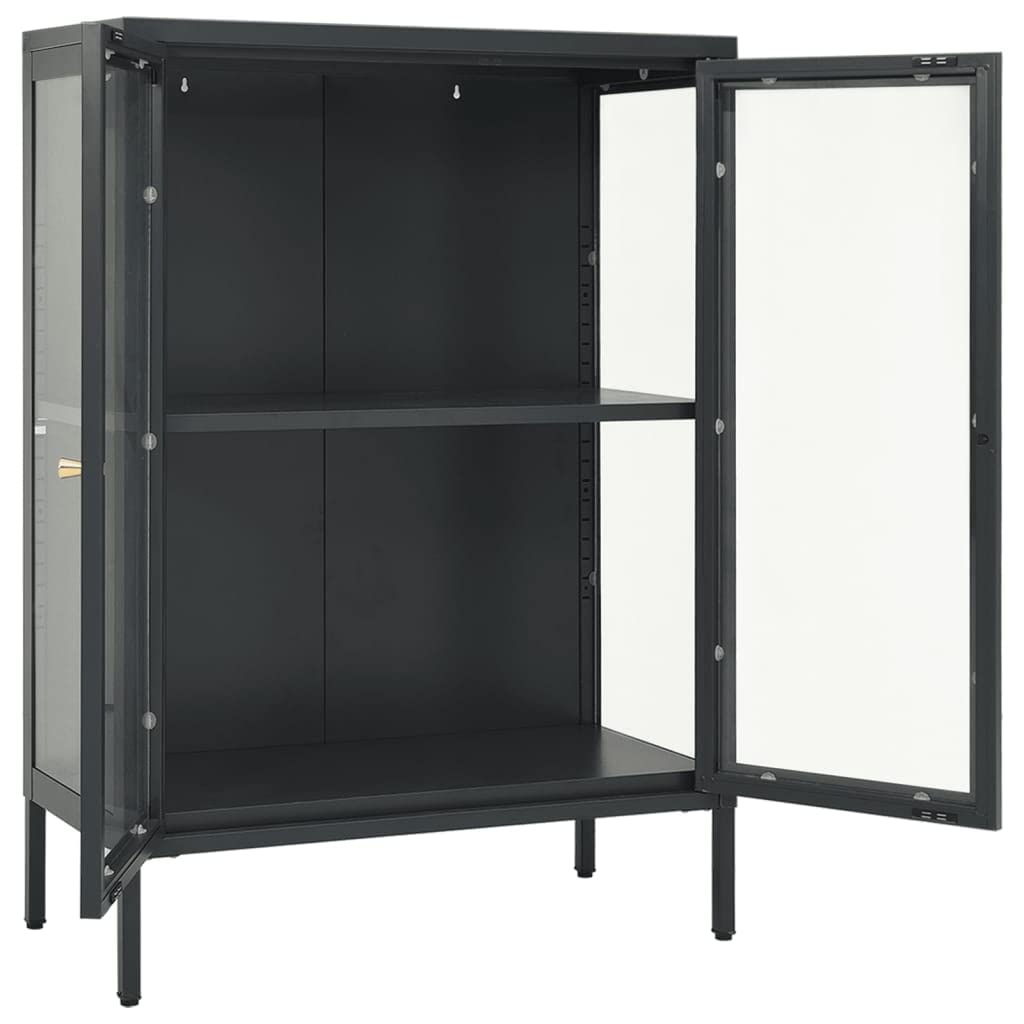 Industrial Style Sideboard Console Table with Steel and Glass - Storage Cabinet Buffet for Living Room, Bedroom, Office, Dining Room & Hallway - Anthracite 29.5