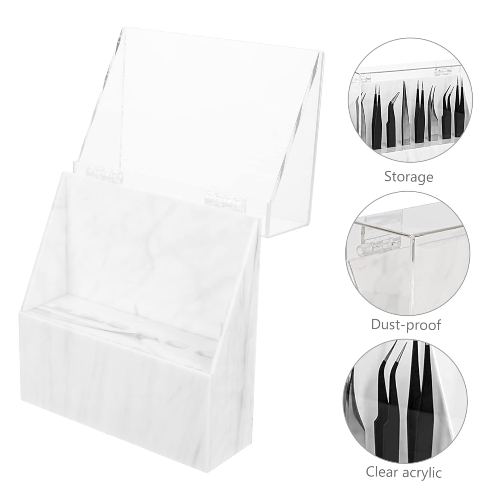 Healeved 6-Hole Acrylic Tweezers Stand - Professional Makeup Tweezers Holder for Eyebrow & Eyelash Extensions - Salon Organizer with Marble Design - Perfect for Beauty Salons, Makeup Artists & Home Vanity Stations