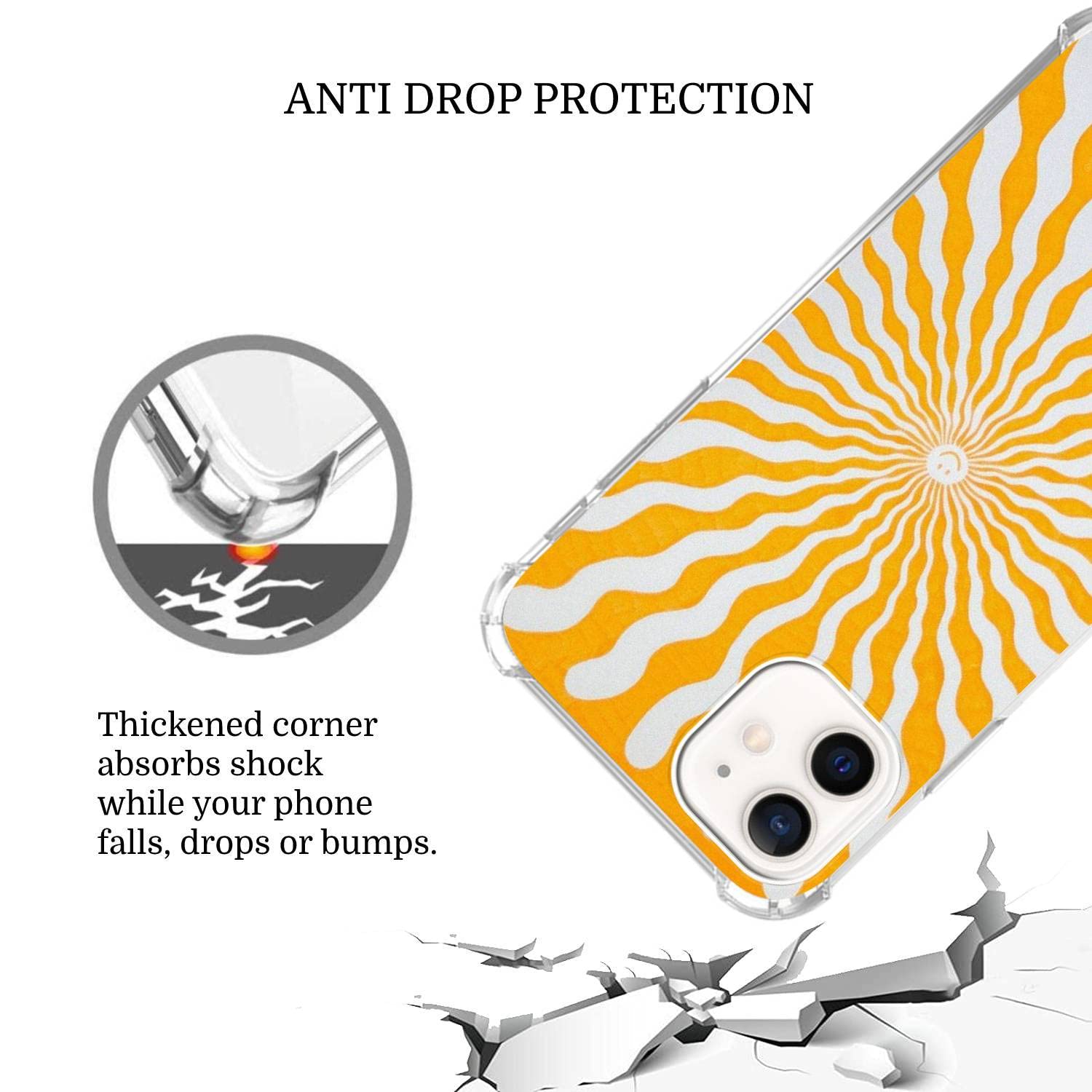 **Hippie Sun Retro Phone Case for iPhone 12 Pro Max - Trendy TPU Bumper Cover with Smile Face Design for Women, Men & Teens - Perfect for Music Festivals, Travel & Boho Style**