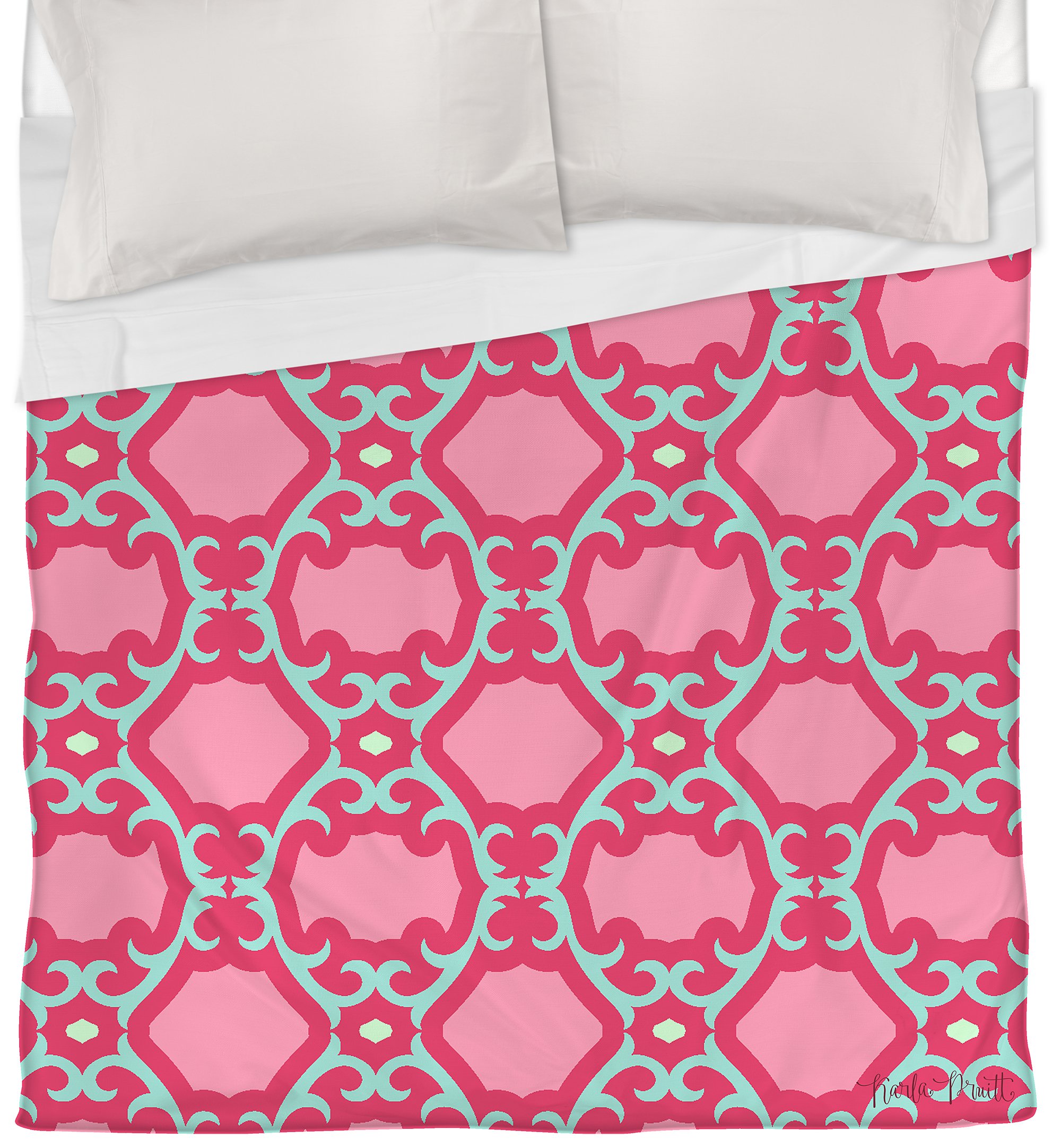 Manual Woodworkers & Weavers Pink Francie Trellis Duvet Cover Set - Full/Queen Size, 100% Cotton Bedding for Cozy Bedroom Decor | Perfect for Master Bedroom, Guest Room & Dorm