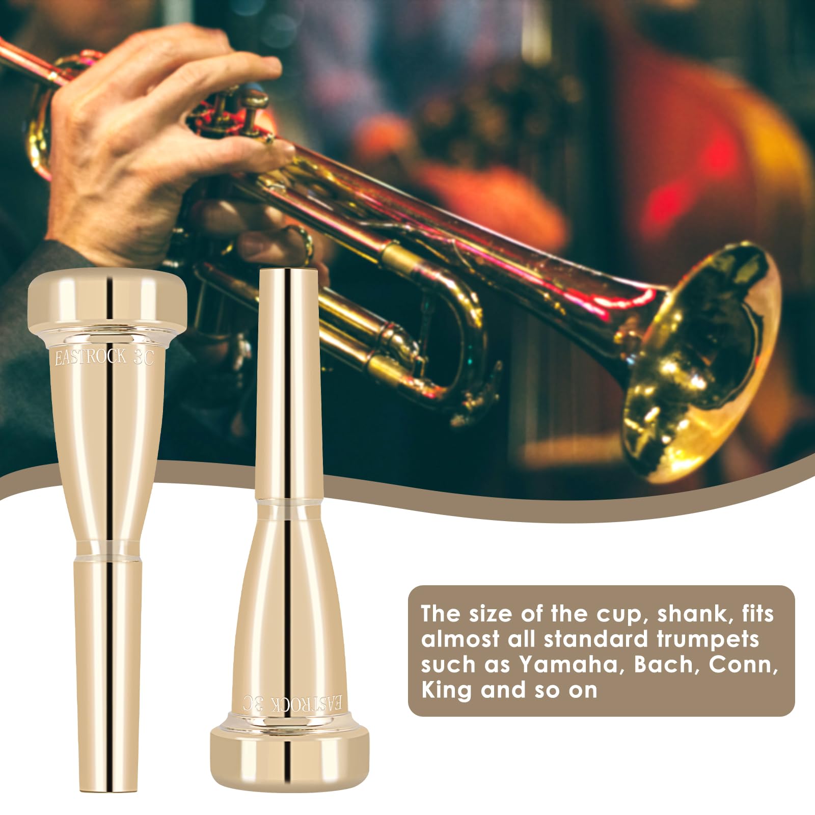EASTROCK 3C Gold Trumpet Mouthpiece - for Brass Instruments & Performances