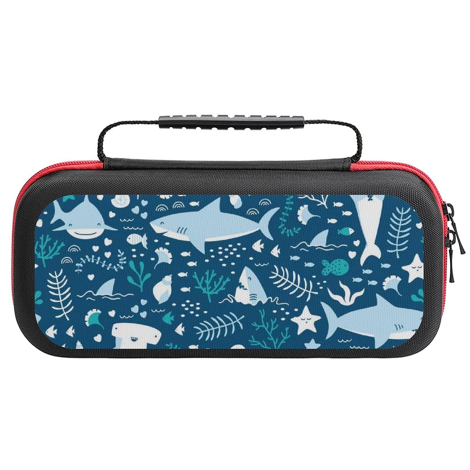 Shark Print Carrying Case for Nintendo Switch Lite - Portable Travel Storage Bag with Accessories Pouch - Perfect for Gaming on the Go & Travel Protection