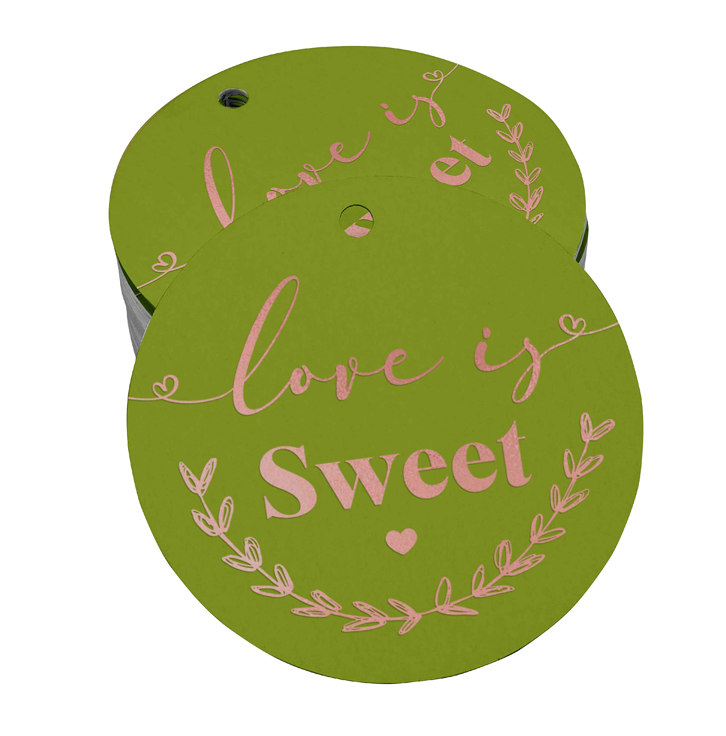 100pcs Love is Sweet Wedding Favor Tags - Rose Gold Foil Hang Tags for Bridal Shower, Anniversary & DIY Craft Projects - Perfect for Gift Wrapping, Party Decorations & Scrapbooking