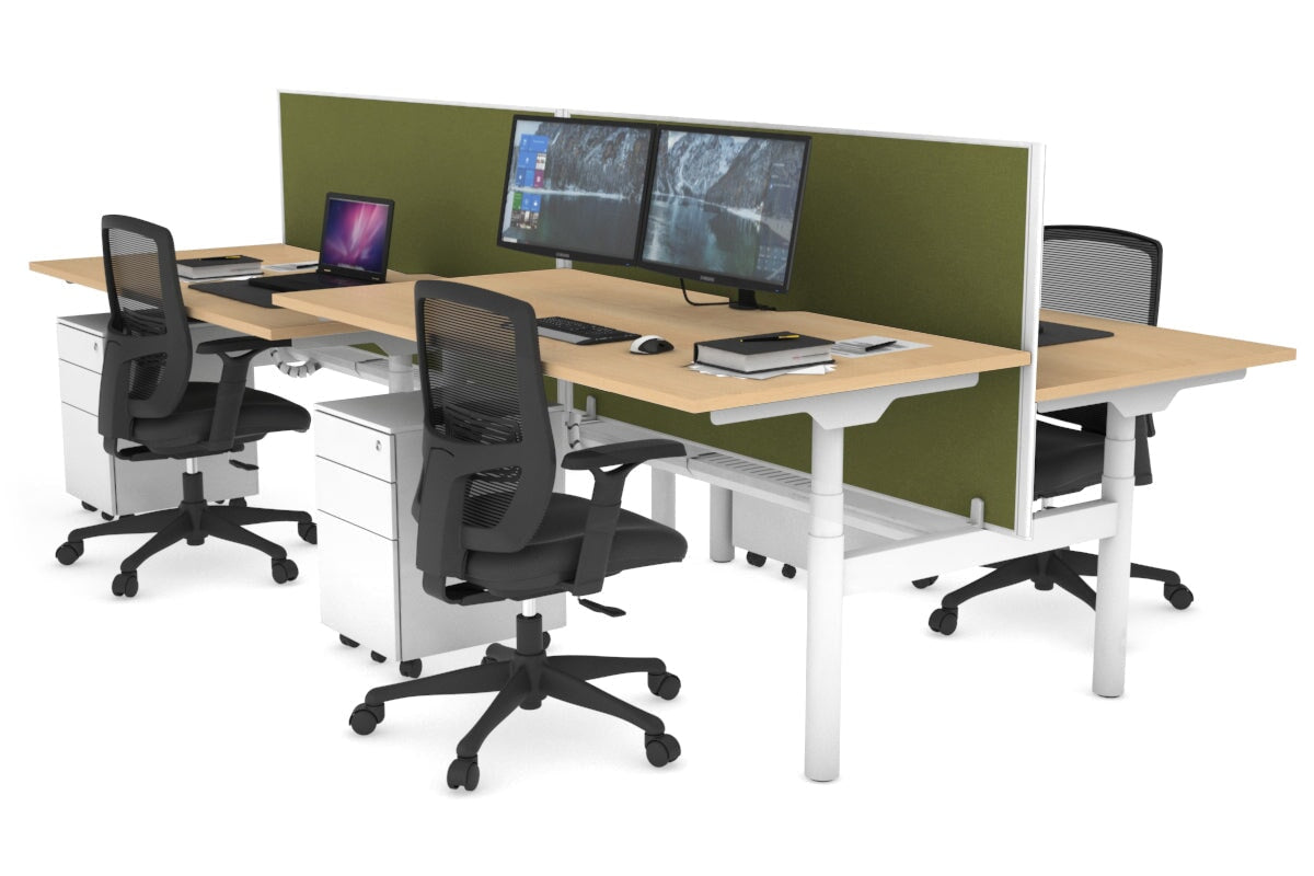 Flexi Premium Height Adjustable 4-Person H Bench Workstation - White Frame [1200L x 800W with Cable Management] - Ideal for Office, Coworking Spaces & Collaborative Work Environments