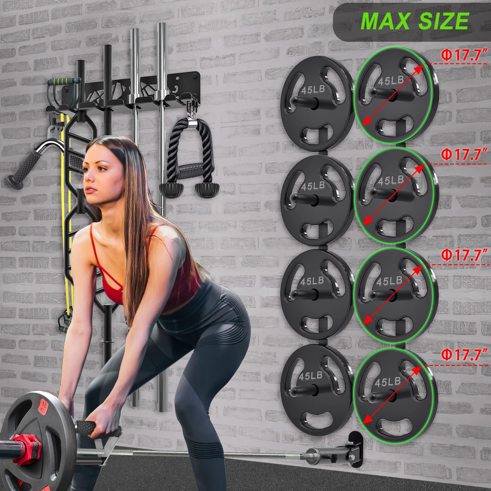 **Kipika Gym Organizer Set - 2 Pack Wall Mounted Weight Plate & Barbell Storage Rack with T-Bar Row Landmine Platform - Heavy Duty Steel Construction, Easy Installation - Perfect for Home Gym & CrossFit Workouts**