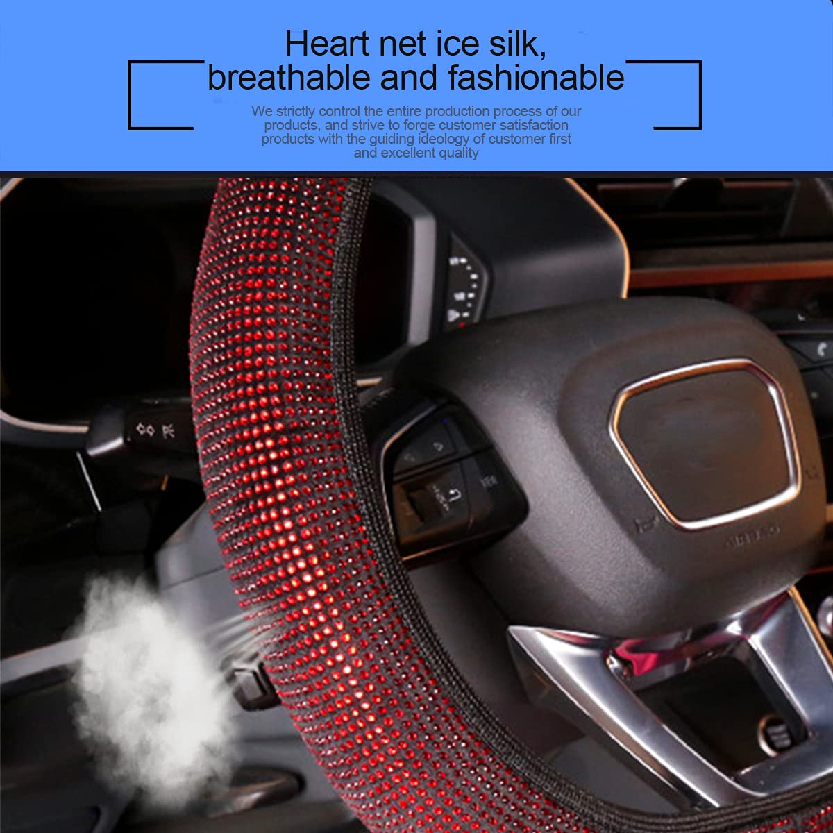 Sparkling Crystal Diamond Rhinestone Steering Wheel Cover - 15 Inch Anti-Slip Elastic Universal Fit for Cars, SUVs & Vehicles | Bling Car Interior Accessories (Red) | Perfect for Luxury Car Upgrades & Gift Giving
