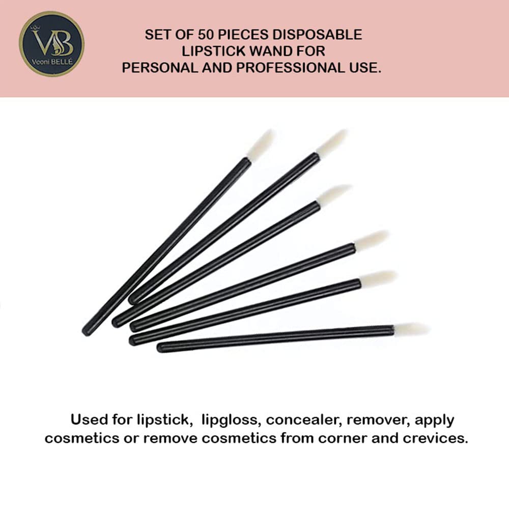 Veoni Belle 100 Pcs Disposable Makeup Brush Set - Black Lip & Gloss Applicator Wands for Professional & Home Makeup - Perfect for Salons, Travel & Hygienic Touch-Ups